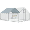 PawHut Chicken Run, Large Metal Chicken Coop with Waterproof & UV-Resistant Cover, Feeding Door, Hanging Feeder, Perch, Poultry Cage for Outdoor, Backyard, Farm, for 12-18 Chickens