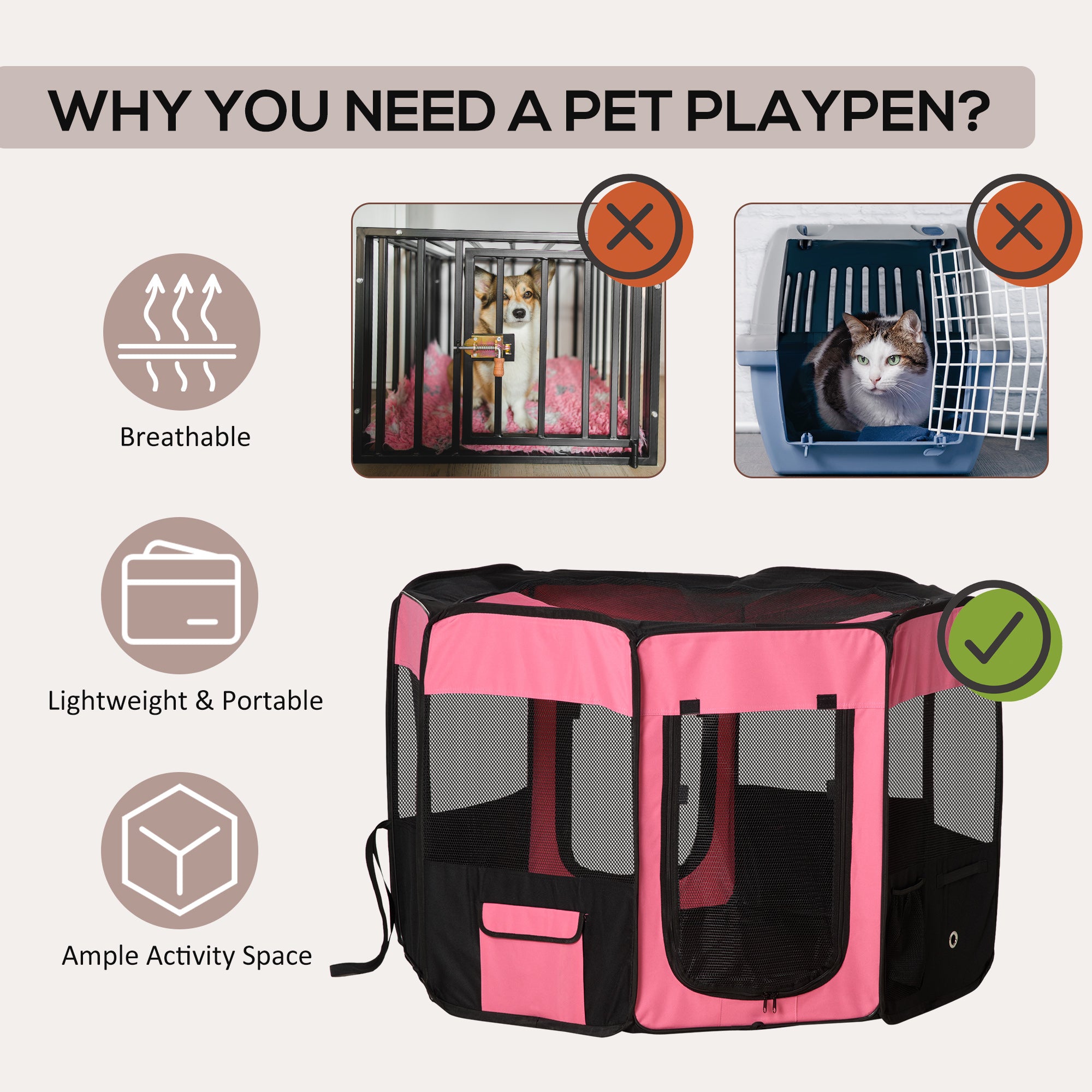 PawHut Fabric Pet Dog Cat Puppy Playpen, Rabbit Guinea Pig Play Pen Portable Foldable, Octagon, XL