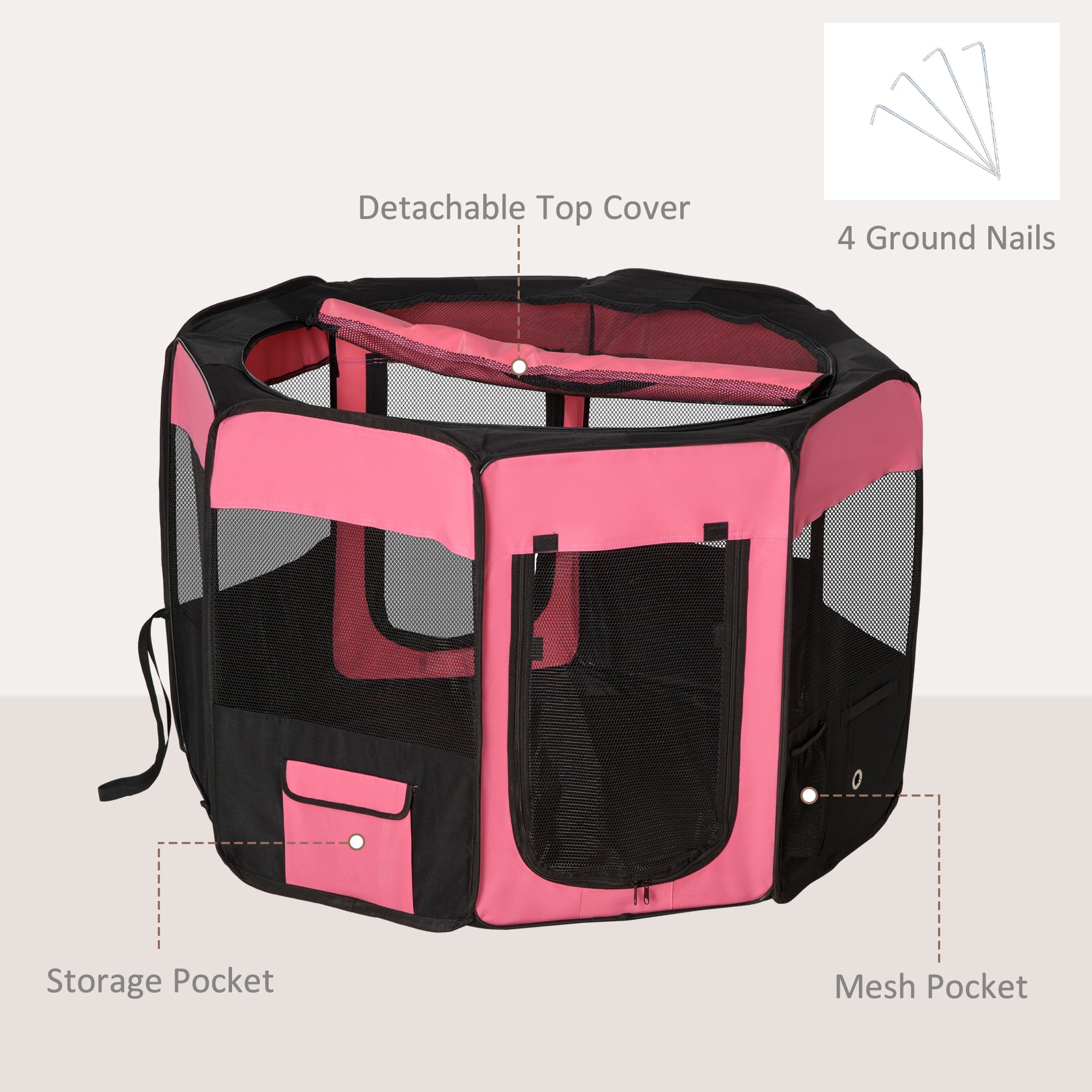 PawHut Fabric Pet Dog Cat Puppy Playpen, Rabbit Guinea Pig Play Pen Portable Foldable, Octagon, XL