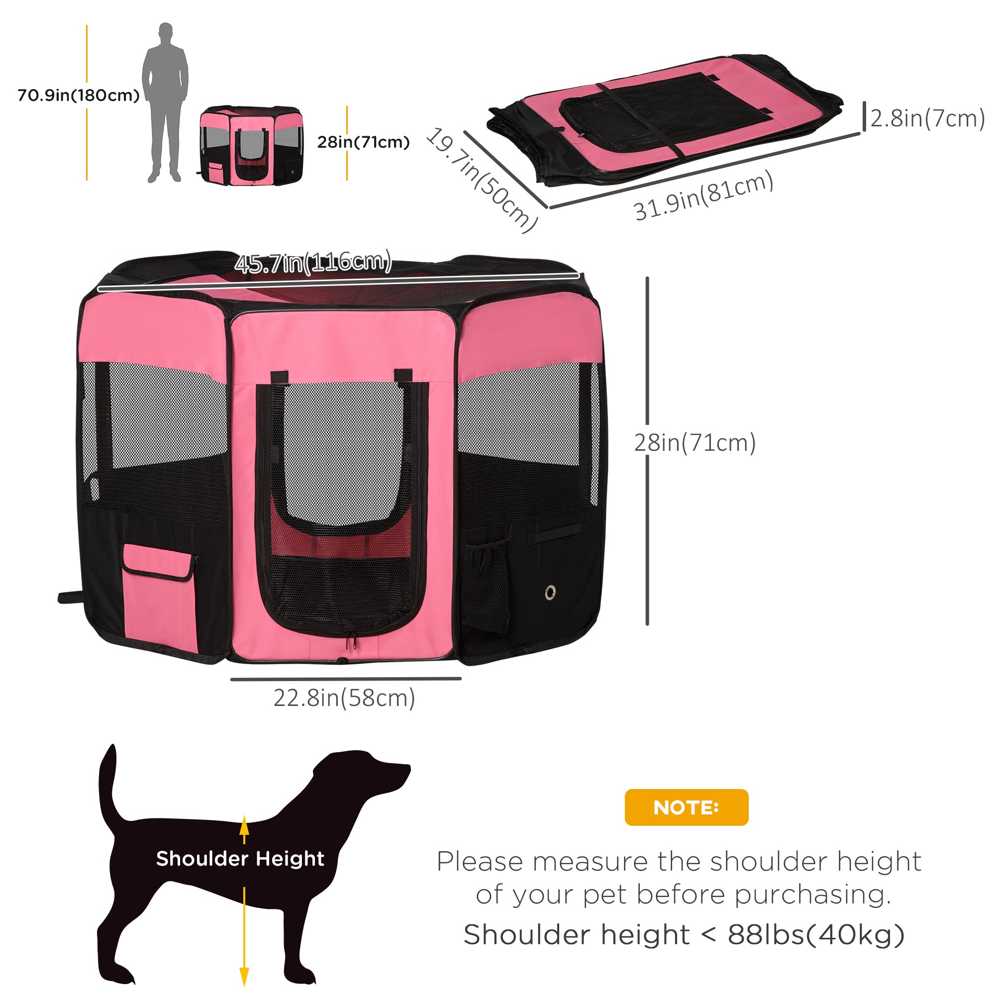 PawHut Fabric Pet Dog Cat Puppy Playpen, Rabbit Guinea Pig Play Pen Portable Foldable, Octagon, XL