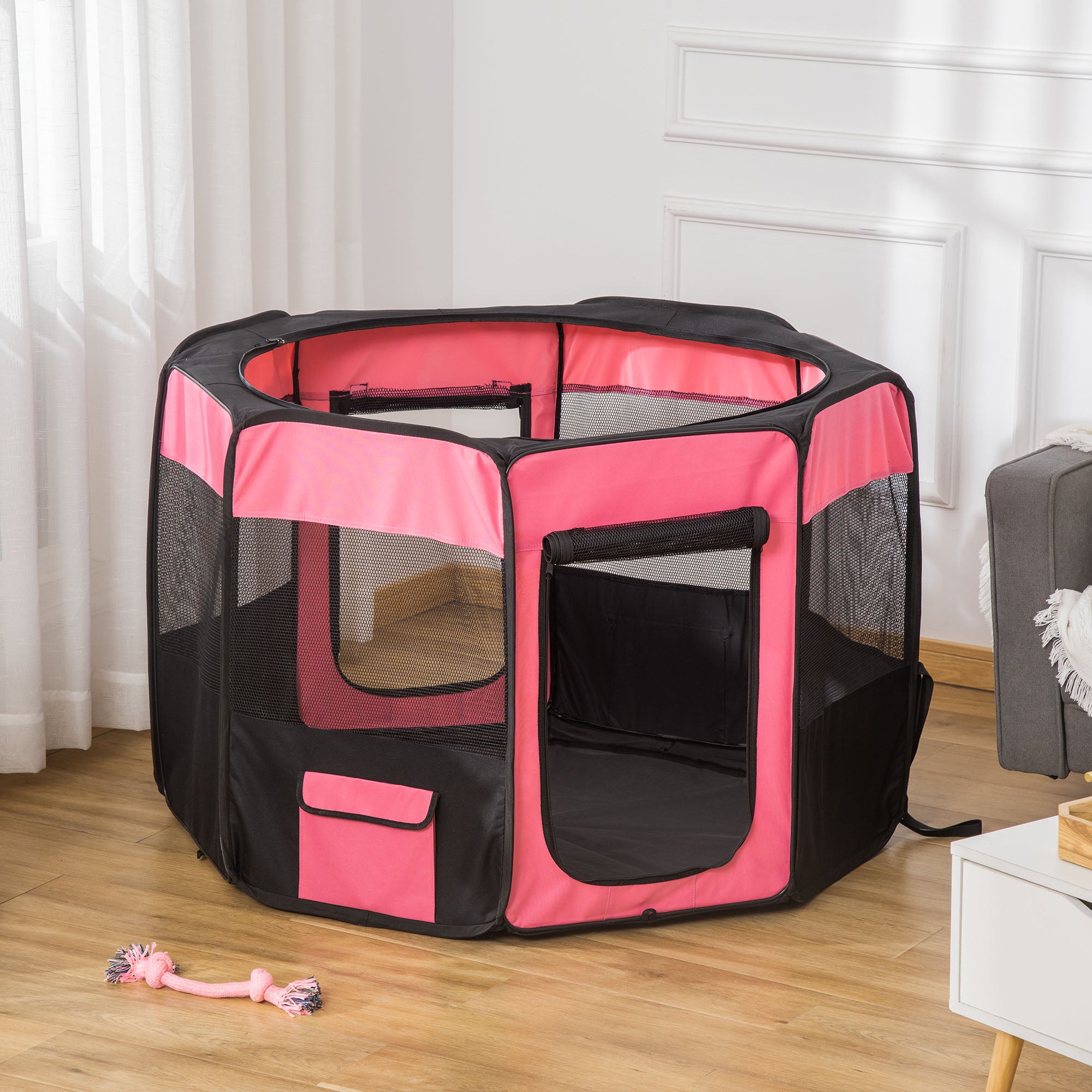 PawHut Fabric Pet Dog Cat Puppy Playpen, Rabbit Guinea Pig Play Pen Portable Foldable, Octagon, XL
