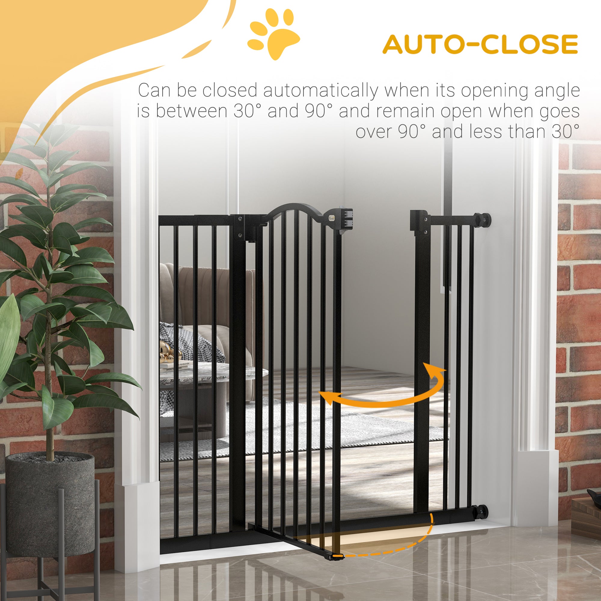 PawHut Pressure Fit Dog Stair Gate No Drilling Safety Gate Auto Close for Doorways, Hallways, 74-100cm Adjustable, 78cm Tall, Black
