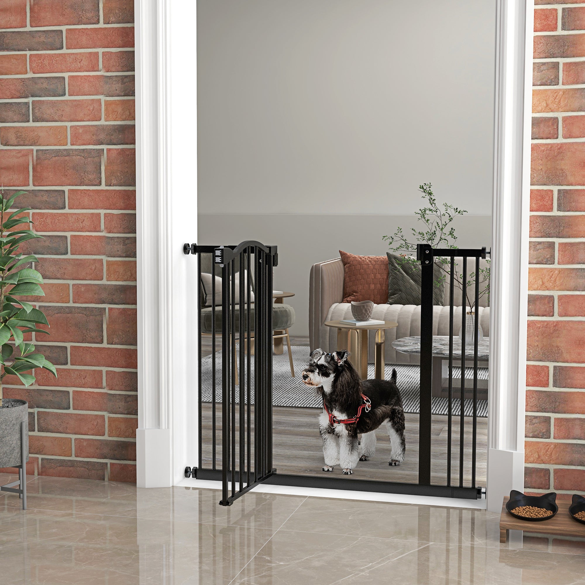 PawHut Pressure Fit Dog Stair Gate No Drilling Safety Gate Auto Close for Doorways, Hallways, 74-100cm Adjustable, 78cm Tall, Black