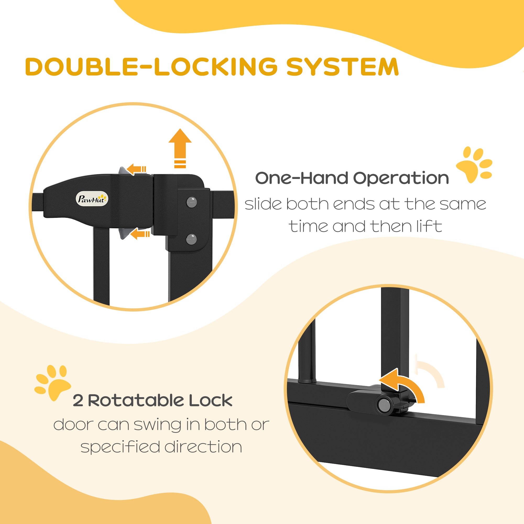 PawHut Pressure Fit Dog Stair Gate No Drilling Safety Gate Auto Close for Doorways, Hallways, 74-100cm Adjustable, 78cm Tall, Black