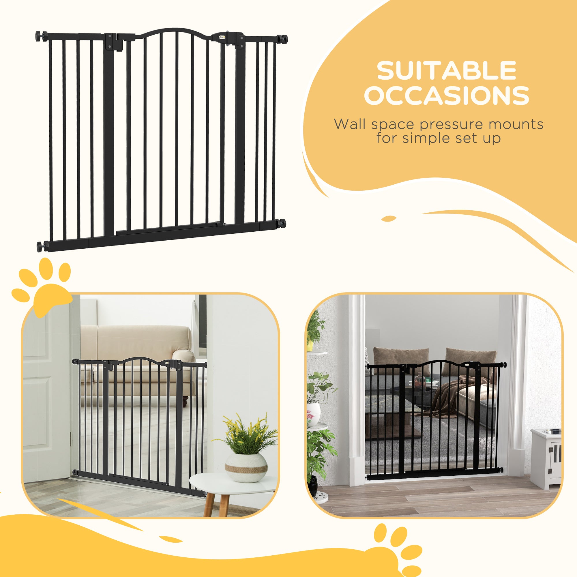 PawHut Pressure Fit Dog Stair Gate No Drilling Safety Gate Auto Close for Doorways, Hallways, 74-100cm Adjustable, 78cm Tall, Black
