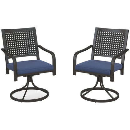 Outsunny 2 Pieces Patio Swivel Chairs with Cushion, Outdoor Swivel Rocker with Curved Armrests, Backrest, for Garden, Balcony, Porch, Supports Up to 264 lbs, Navy Blue
