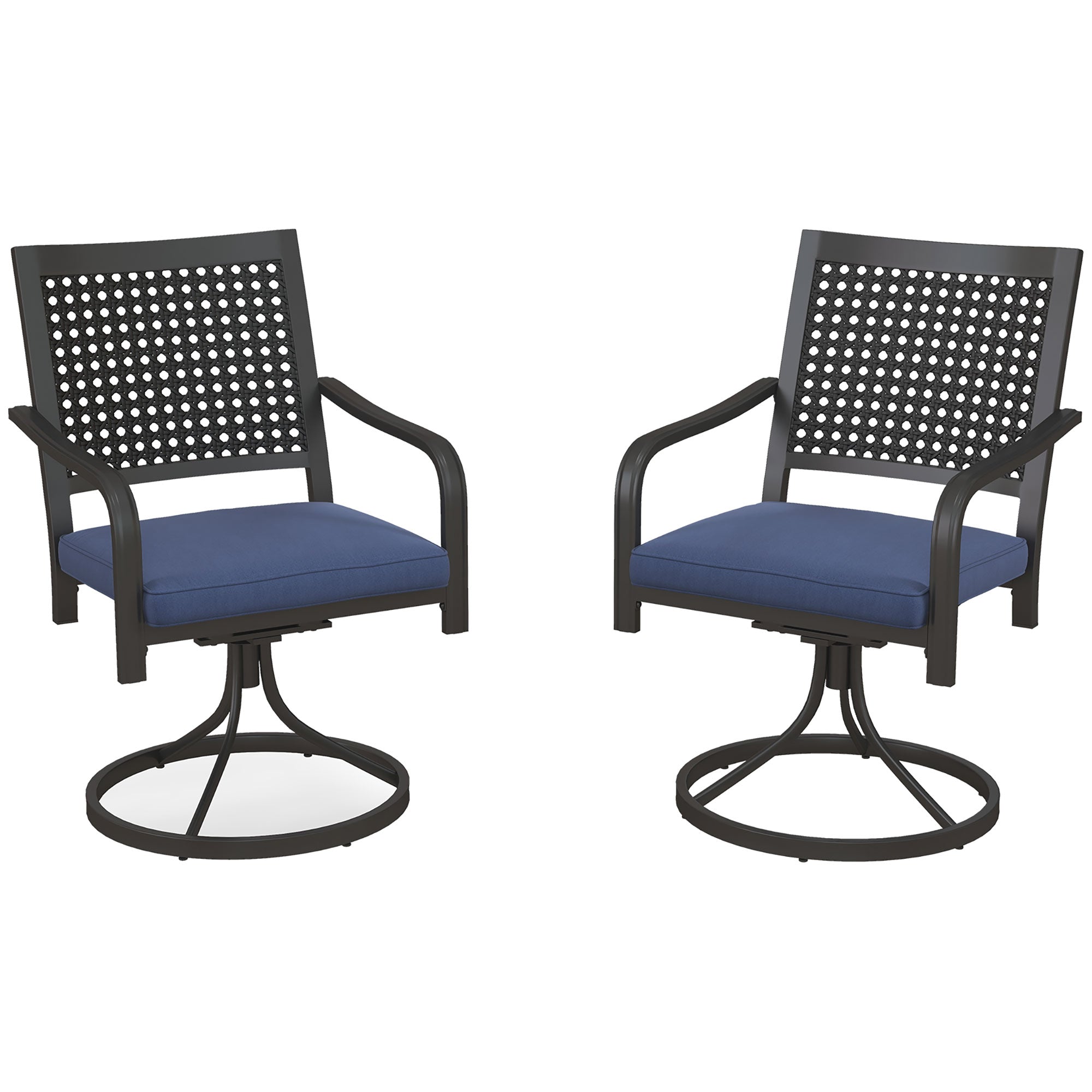 Outsunny 2 Pieces Patio Swivel Chairs with Cushion, Outdoor Swivel Rocker with Curved Armrests, Backrest, for Garden, Balcony, Porch, Supports Up to 264 lbs, Navy Blue