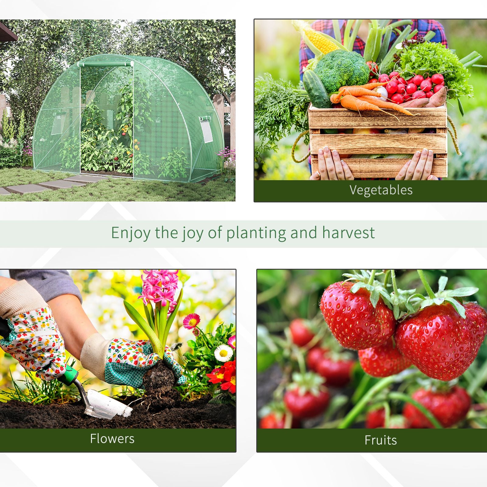 Outsunny 5'x10'x7' Tunnel Greenhouse Outdoor Walk-In Hot House with Roll-up Windows and Zippered Door, Steel Frame, PE Cover, Green