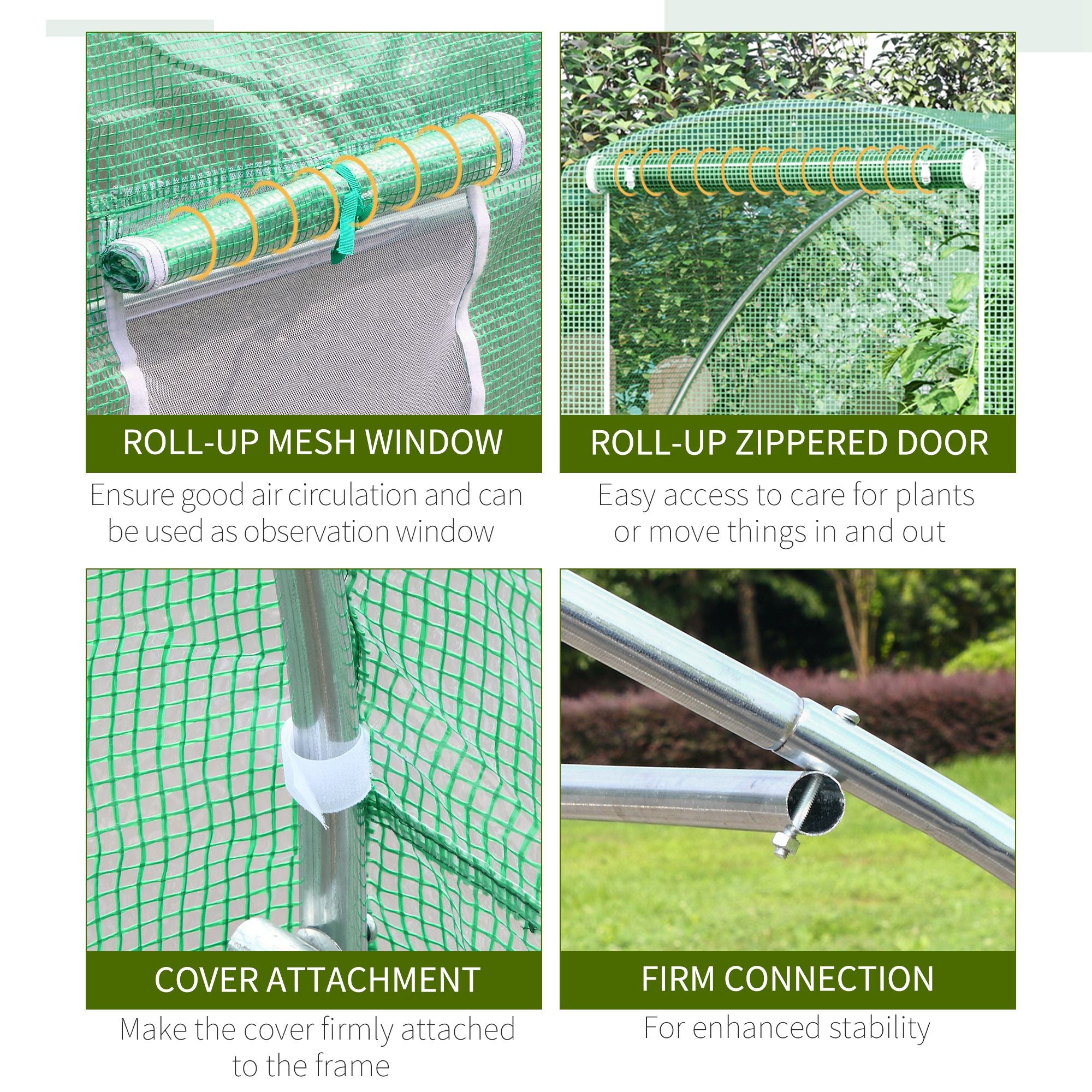 Outsunny 5'x10'x7' Tunnel Greenhouse Outdoor Walk-In Hot House with Roll-up Windows and Zippered Door, Steel Frame, PE Cover, Green
