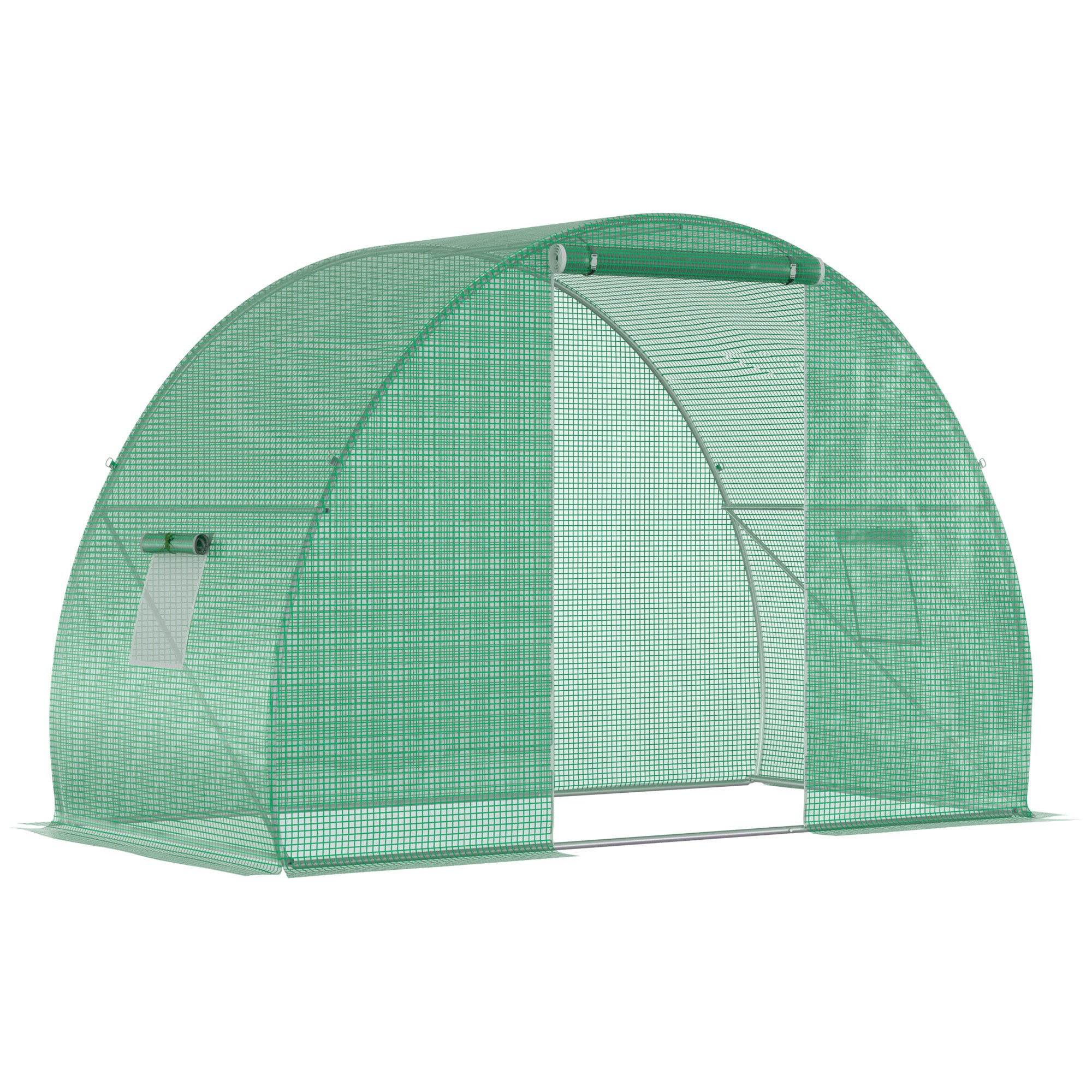 Outsunny 5'x10'x7' Tunnel Greenhouse Outdoor Walk-In Hot House with Roll-up Windows and Zippered Door, Steel Frame, PE Cover, Green