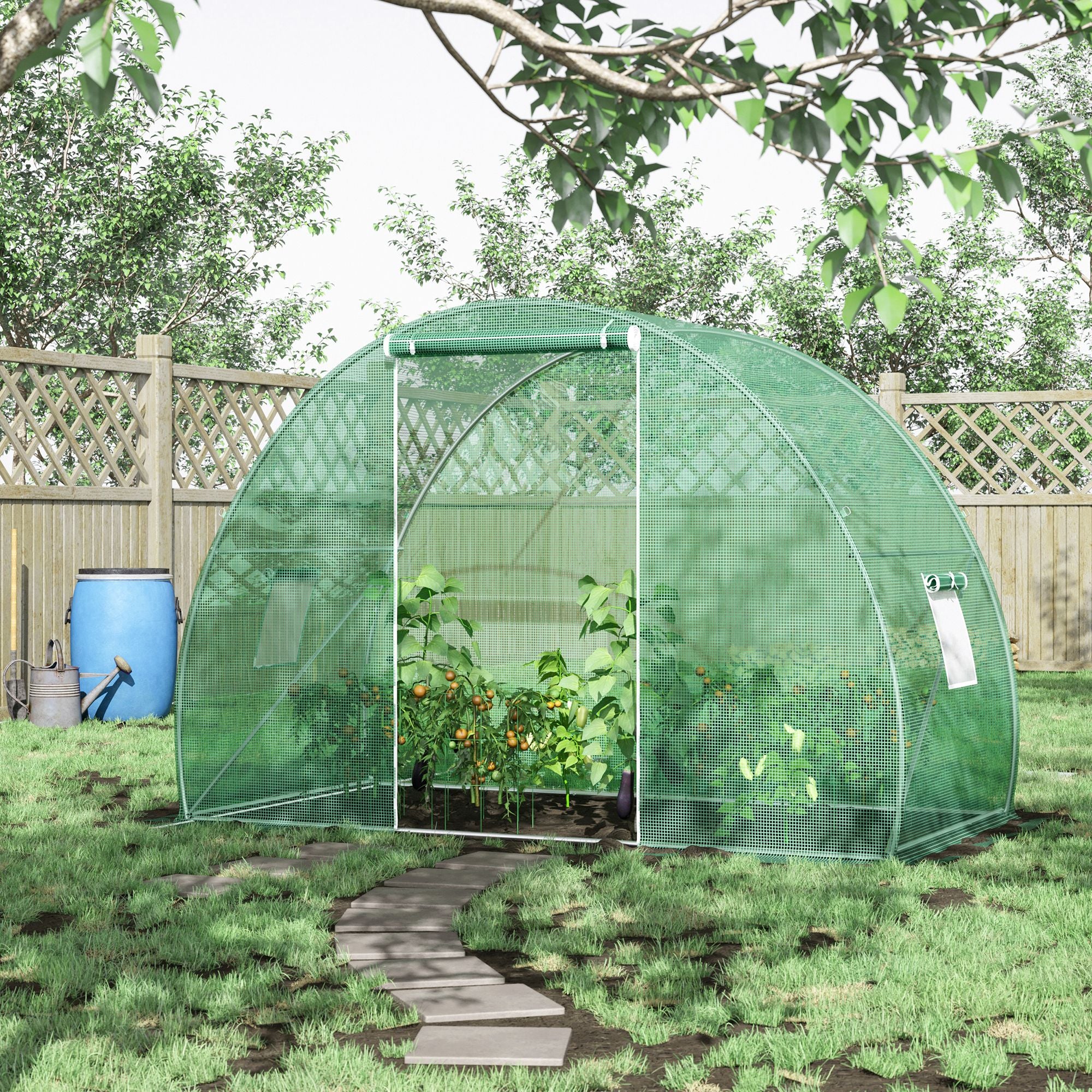 Outsunny 5'x10'x7' Tunnel Greenhouse Outdoor Walk-In Hot House with Roll-up Windows and Zippered Door, Steel Frame, PE Cover, Green