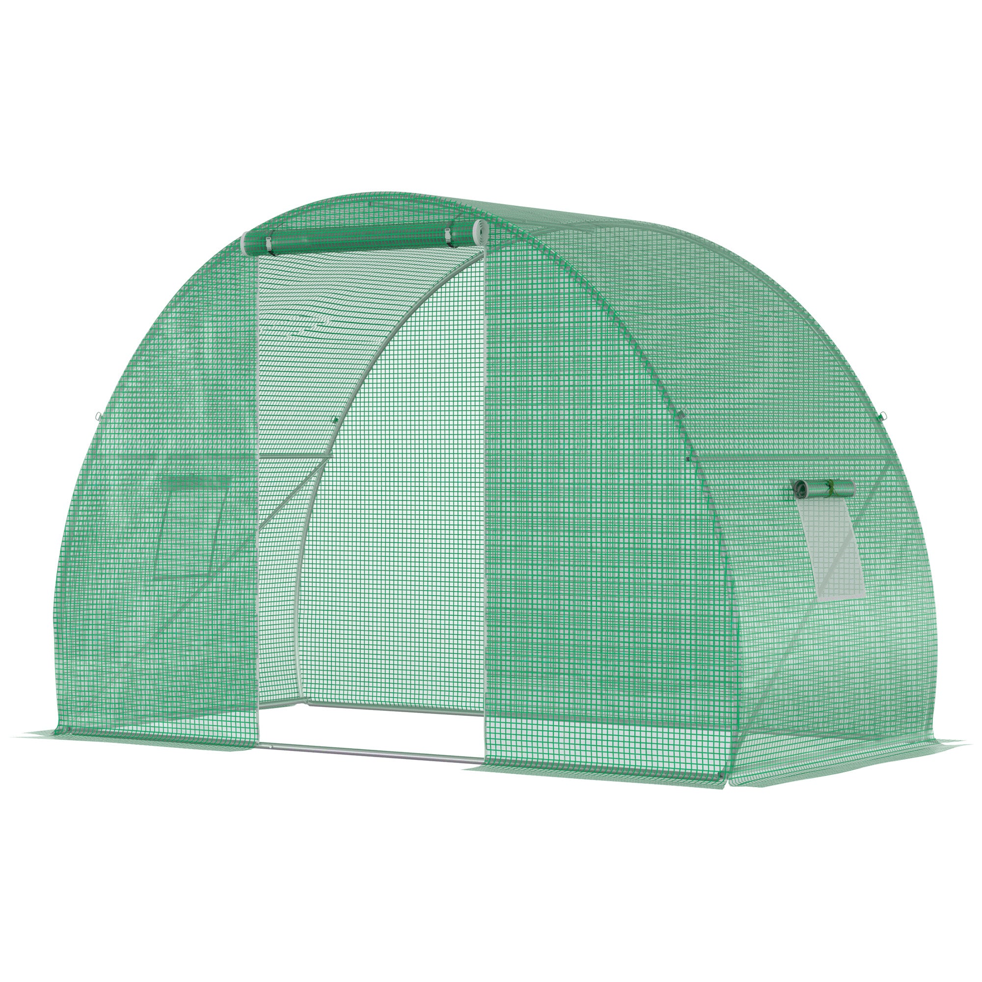 Outsunny 5'x10'x7' Tunnel Greenhouse Outdoor Walk-In Hot House with Roll-up Windows and Zippered Door, Steel Frame, PE Cover, Green