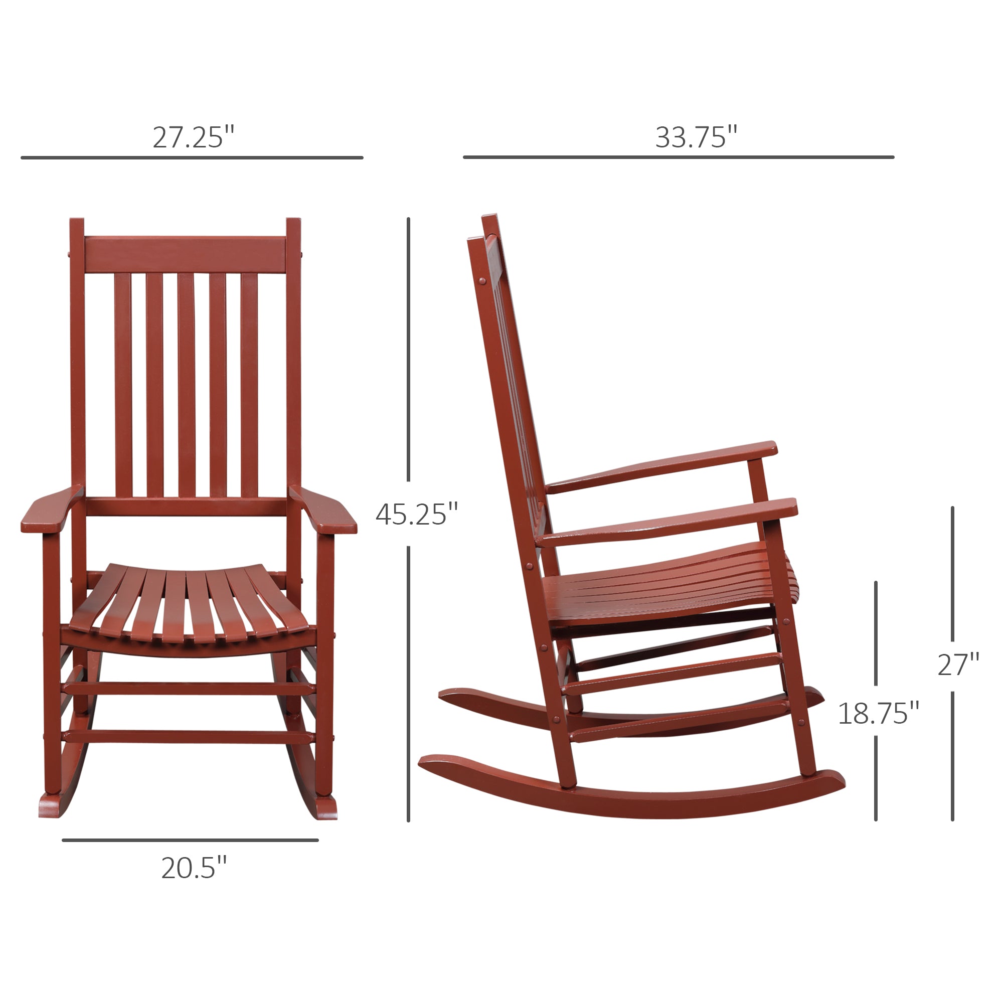 Outsunny Wooden Porch Rocking Chair Outdoor Patio Rocker Garden Single Leisure Reclining Seat Armchair Wine Red