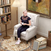 HOMCOM Fabric Accent Chair, Button Tufted Armchair, Upholstered Modern Living Room Chair, Wingback Chair with Wood Legs, Rolled Arms, Thick Padding for Bedroom, White