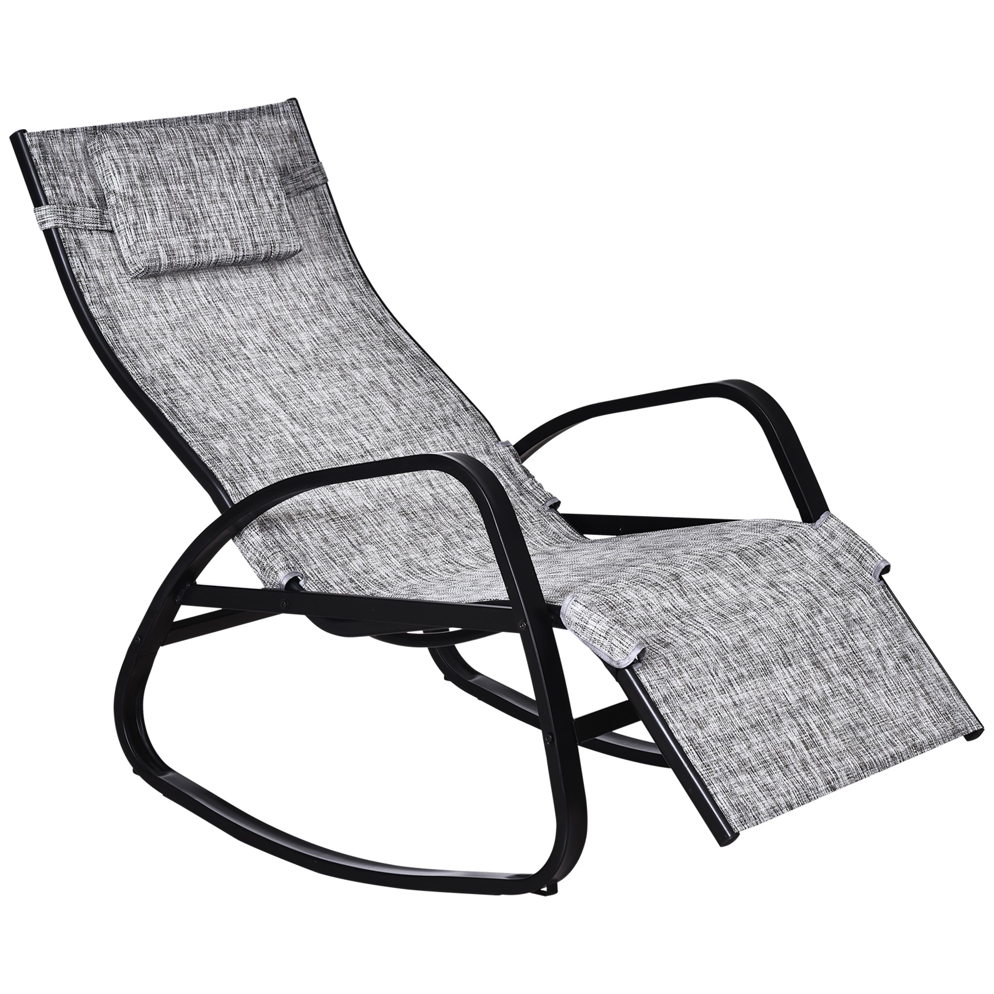Outsunny Patio Adjustable Texteline Rocking Lounge Chair Zero Gravity Rocker Outdoor Recliner Seat w/ Pillow, Footrest