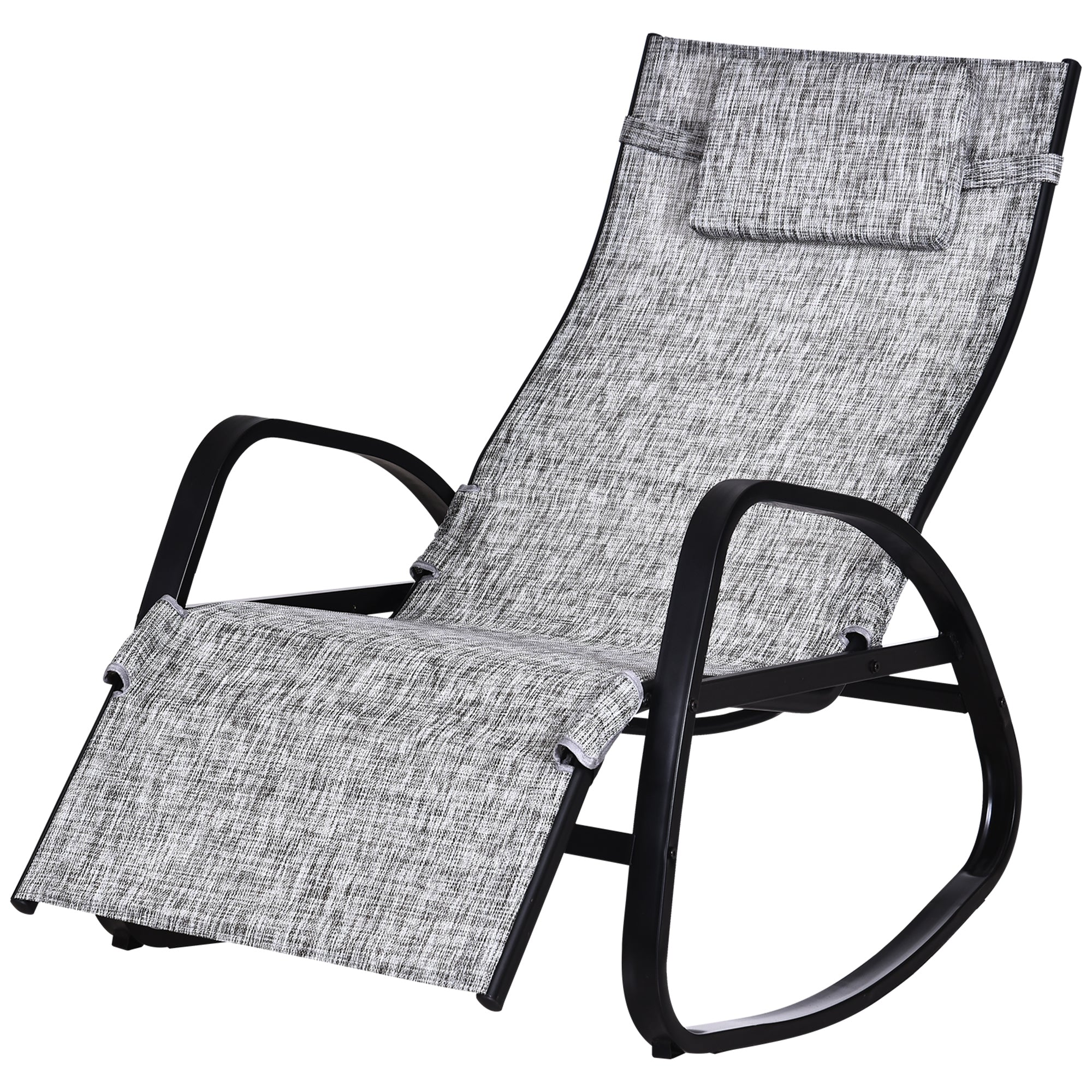 Outsunny Patio Adjustable Texteline Rocking Lounge Chair Zero Gravity Rocker Outdoor Recliner Seat w/ Pillow, Footrest