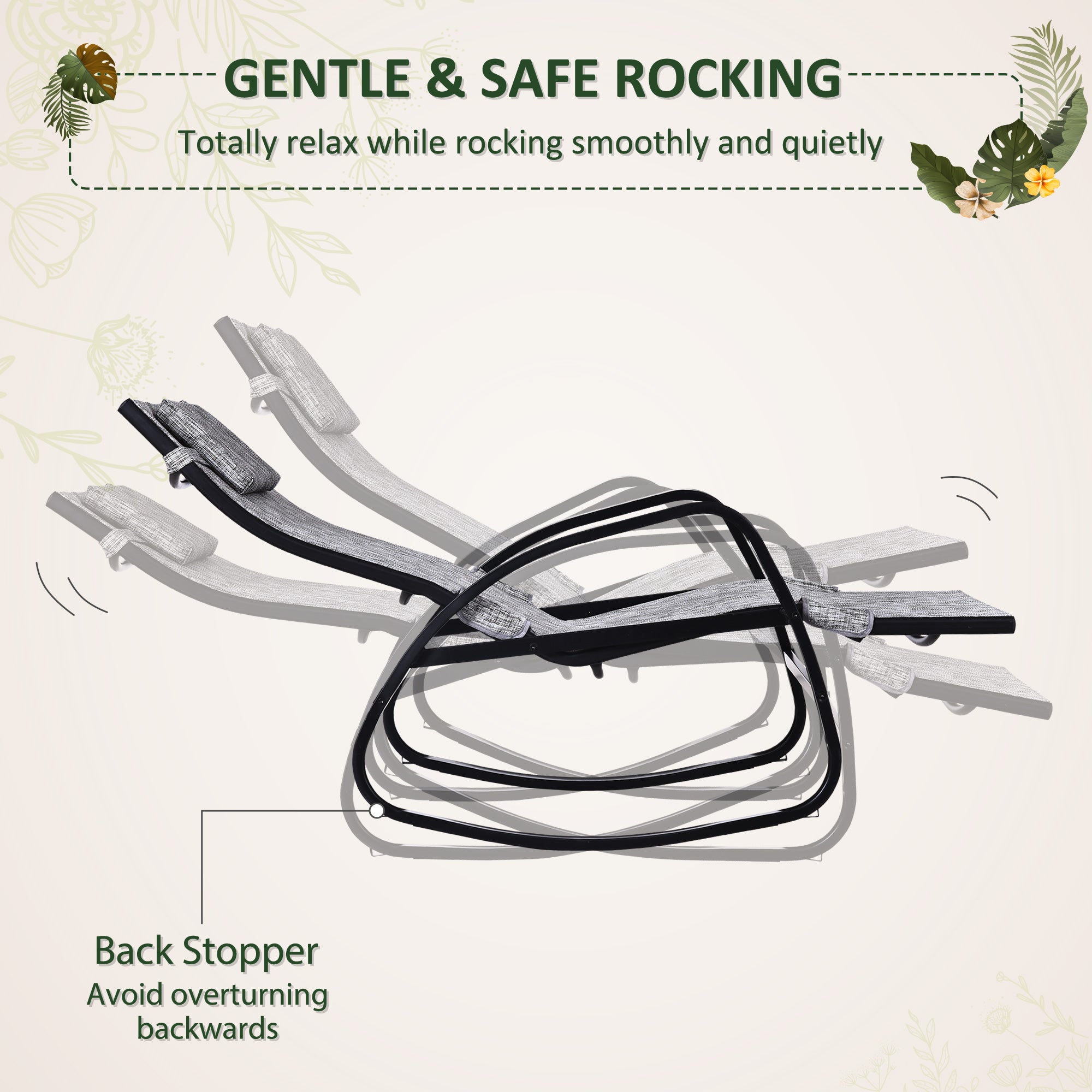 Outsunny Patio Adjustable Texteline Rocking Lounge Chair Zero Gravity Rocker Outdoor Recliner Seat w/ Pillow, Footrest