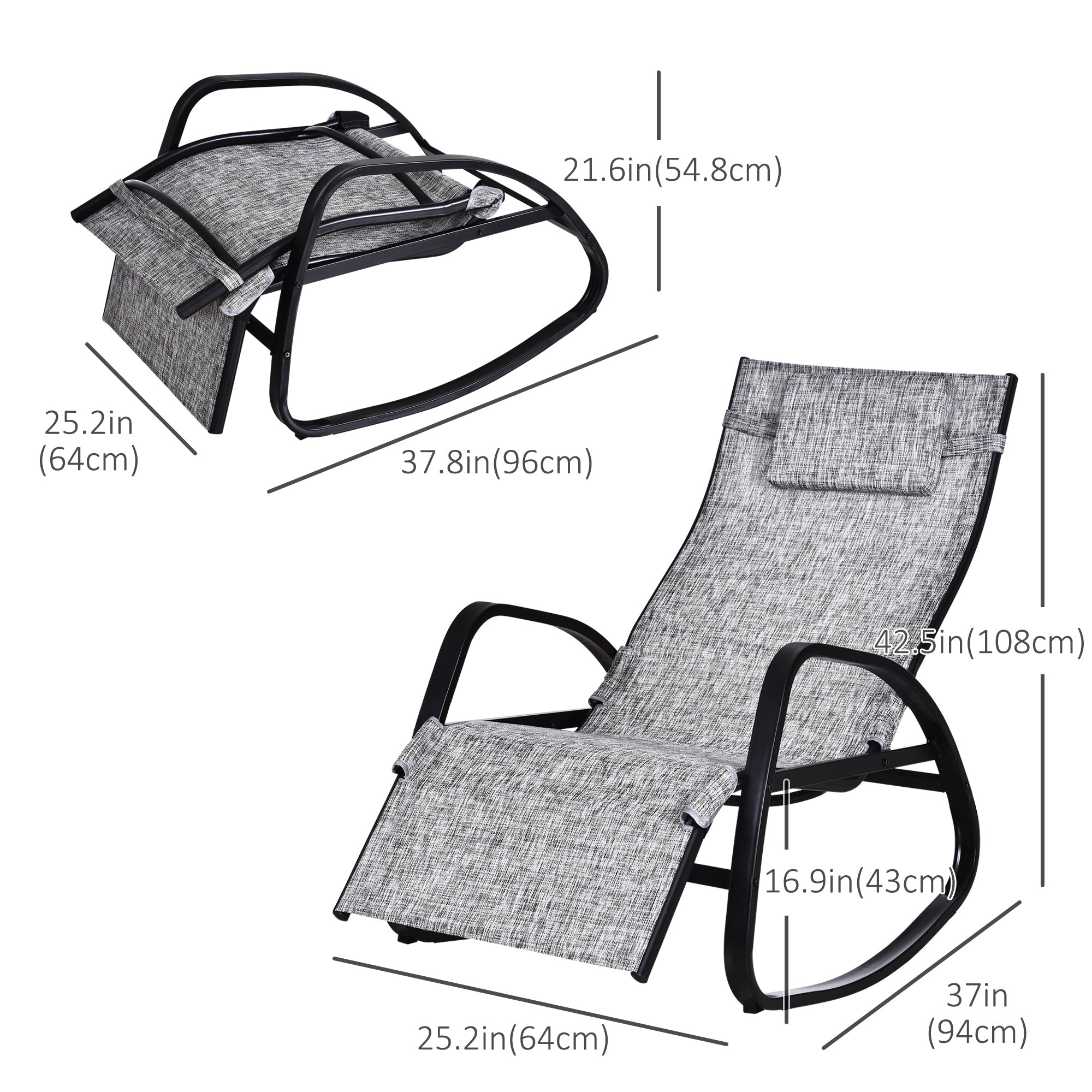 Outsunny Patio Adjustable Texteline Rocking Lounge Chair Zero Gravity Rocker Outdoor Recliner Seat w/ Pillow, Footrest