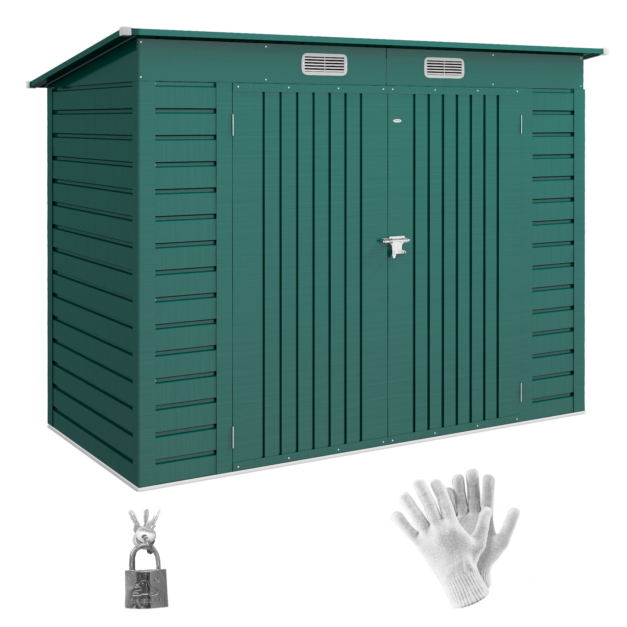 Outsunny 8 x 4FT Outdoor Storage Shed, Galvanized Metal Garden Shed, Waterproof Tool Shed with 2 Vents for Backyard, Lawn, Patio, Green