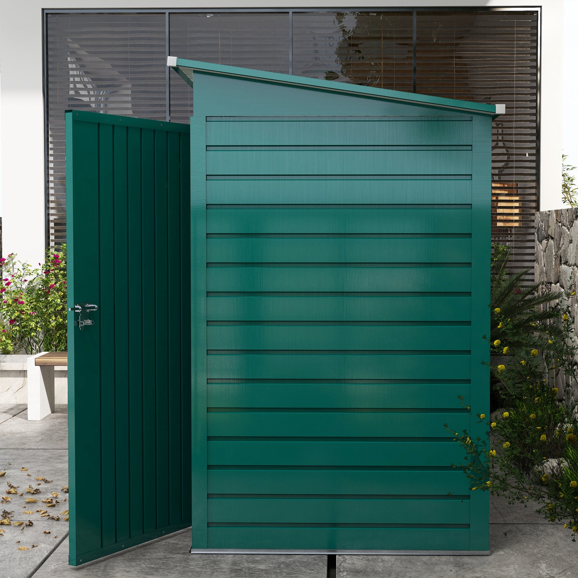 Outsunny 8 x 4FT Outdoor Storage Shed, Galvanized Metal Garden Shed, Waterproof Tool Shed with 2 Vents for Backyard, Lawn, Patio, Green