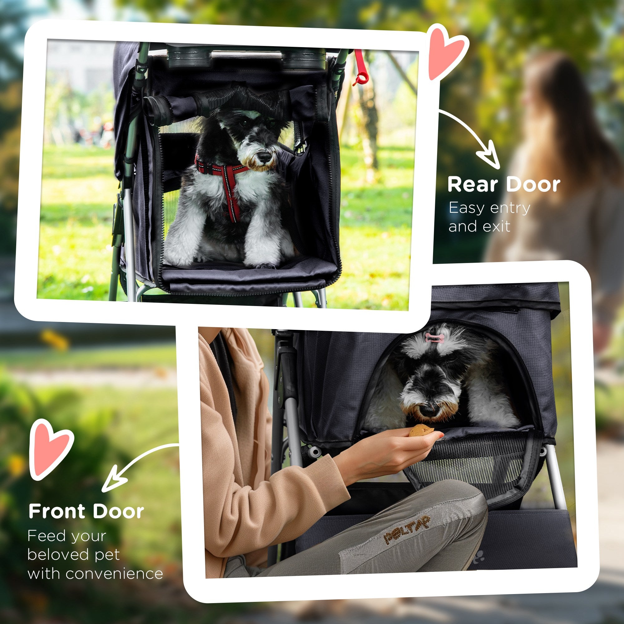 PawHut Dog Stroller, Foldable Pet Stroller for XS and Small Dogs and Cats, 4 Wheels Travel Carrier with Cup Holder, Storage Basket, 360° Wwiveling Front Wheels, Black