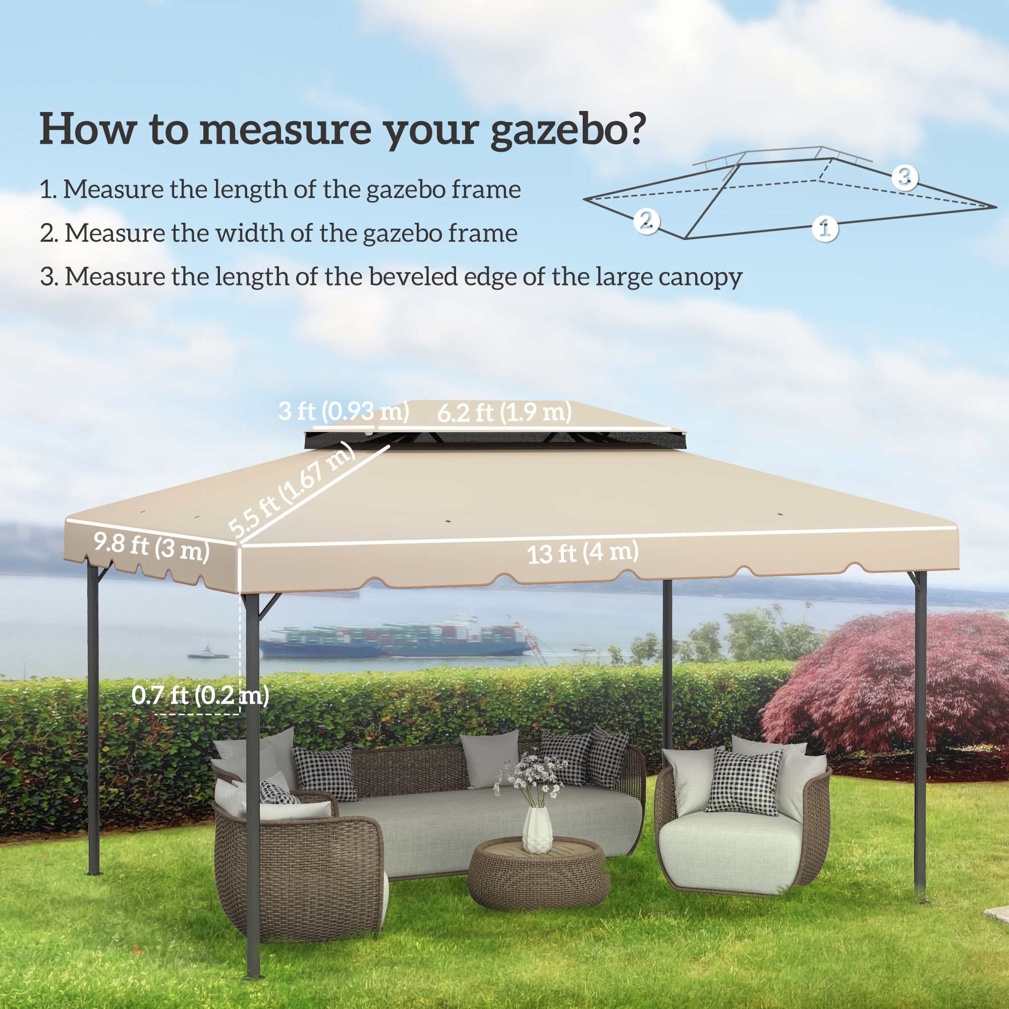 Outsunny 13.1' x 9.8' Gazebo Replacement Canopy, Gazebo Top Cover with Double Vented Roof for Garden Patio Outdoor TOP ONLY, Cream White