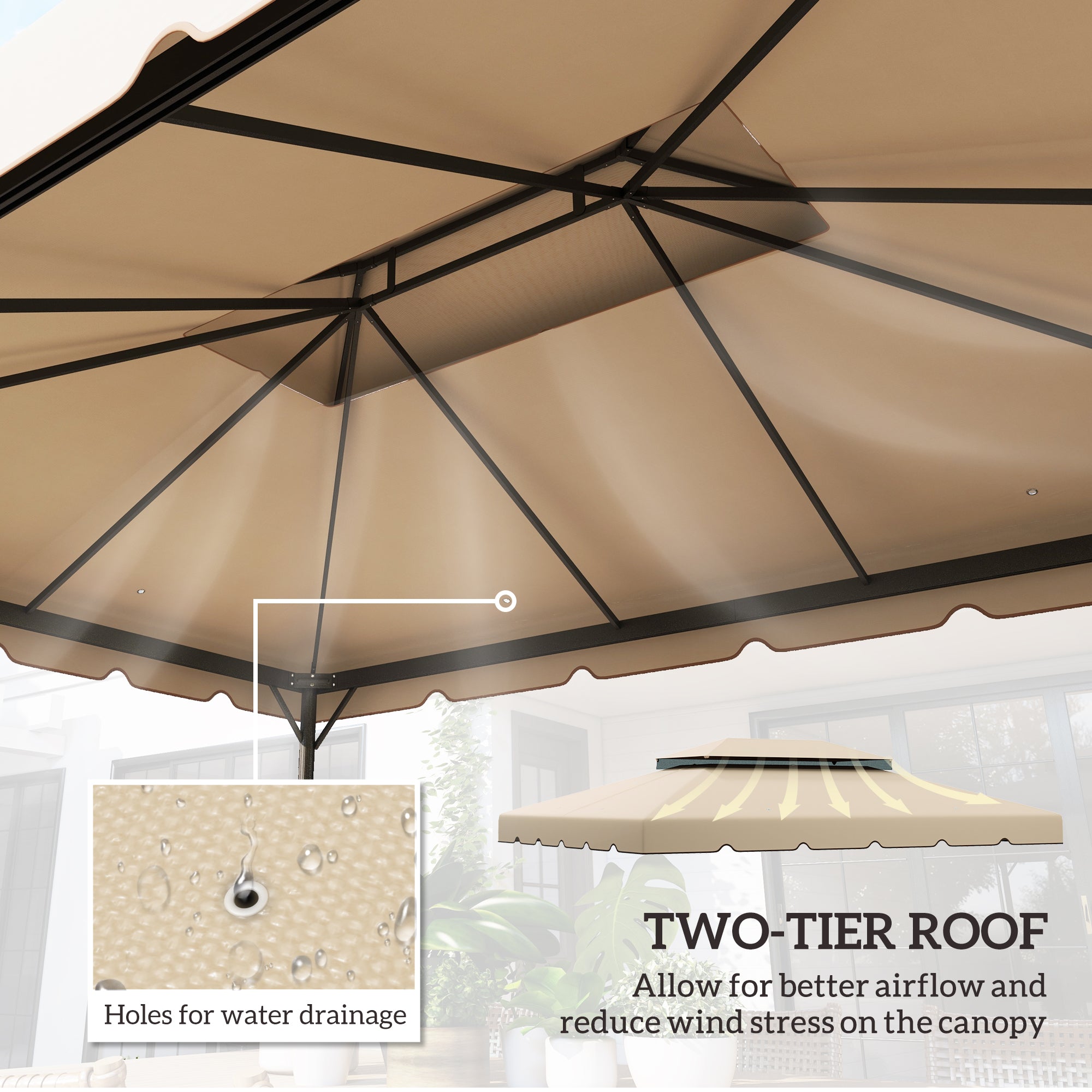Outsunny 13.1' x 9.8' Gazebo Replacement Canopy, Gazebo Top Cover with Double Vented Roof for Garden Patio Outdoor TOP ONLY, Cream White