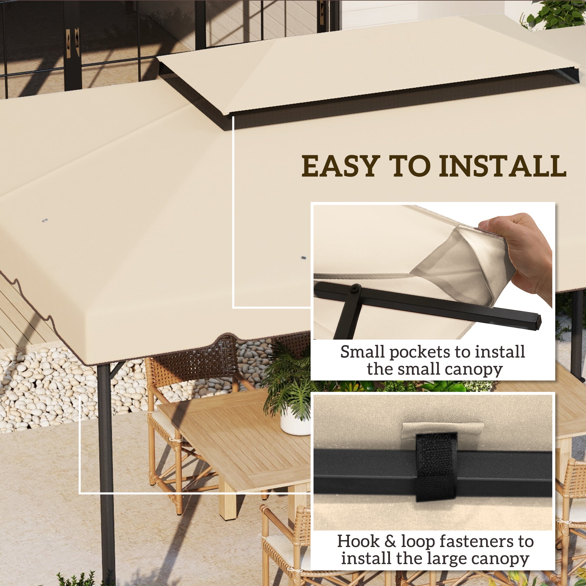 Outsunny 13.1' x 9.8' Gazebo Replacement Canopy, Gazebo Top Cover with Double Vented Roof for Garden Patio Outdoor TOP ONLY, Cream White