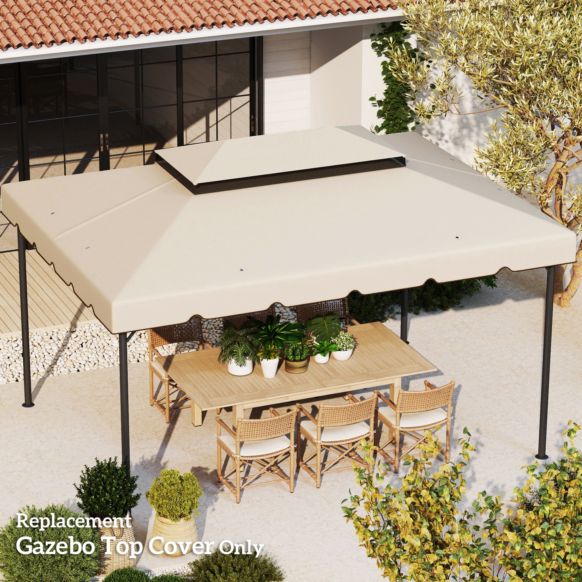 Outsunny 13.1' x 9.8' Gazebo Replacement Canopy, Gazebo Top Cover with Double Vented Roof for Garden Patio Outdoor TOP ONLY, Cream White