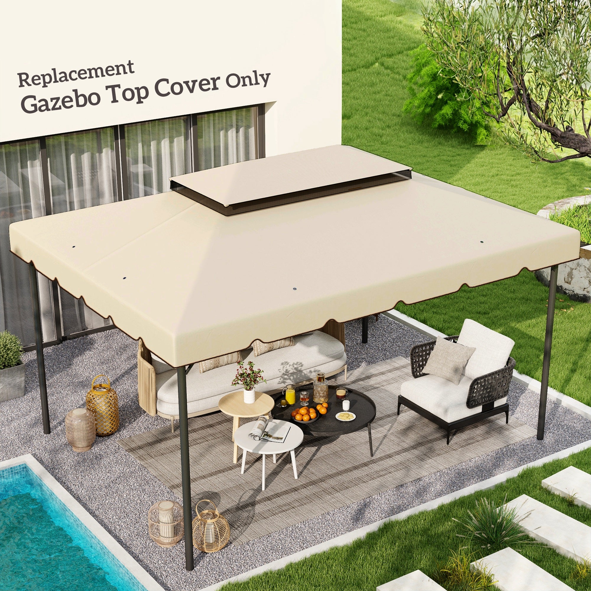 Outsunny 13.1' x 9.8' Gazebo Replacement Canopy, Gazebo Top Cover with Double Vented Roof for Garden Patio Outdoor TOP ONLY, Cream White
