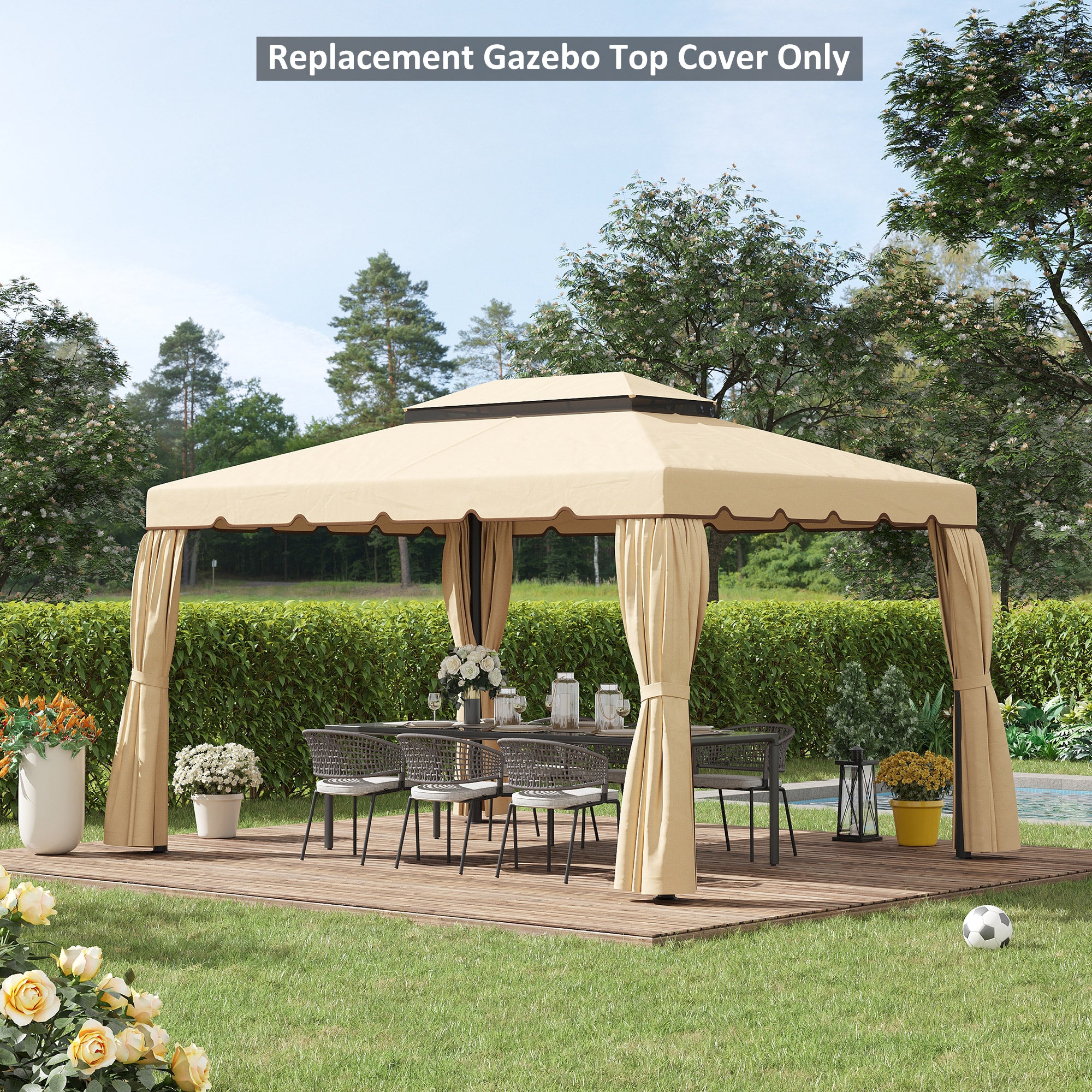 Outsunny 13.1' x 9.8' Gazebo Replacement Canopy, Gazebo Top Cover with Double Vented Roof for Garden Patio Outdoor TOP ONLY, Cream White