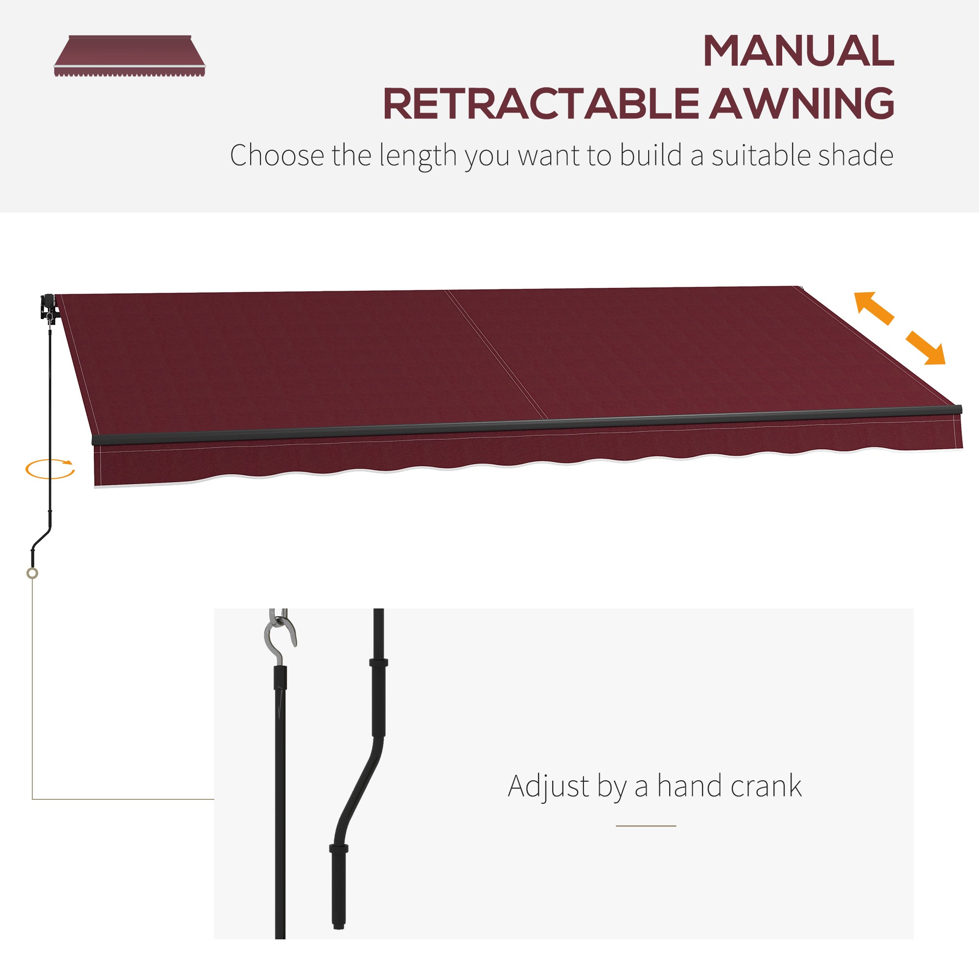 Outsunny 15' x 10' Retractable Awning, Patio Awning Sunshade Shelter with Manual Crank Handle, 280gsm UV Resistant Fabric and Aluminum Frame, for Balcony, Yard, Wine Red