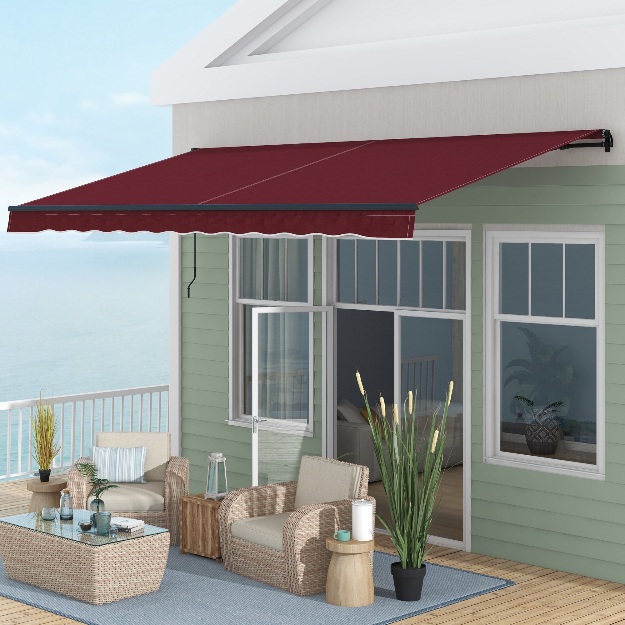 Outsunny 15' x 10' Retractable Awning, Patio Awning Sunshade Shelter with Manual Crank Handle, 280gsm UV Resistant Fabric and Aluminum Frame, for Balcony, Yard, Wine Red