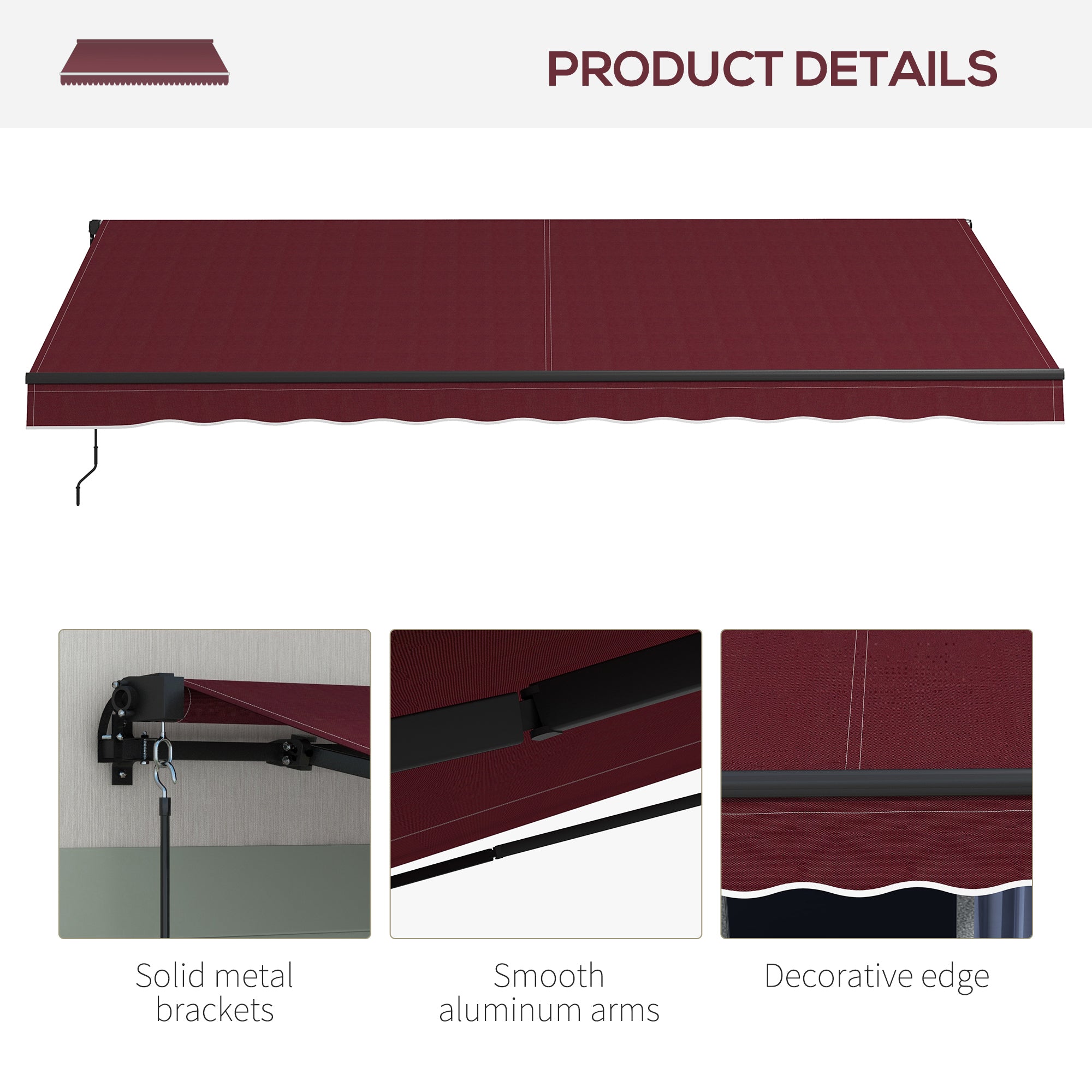 Outsunny 15' x 10' Retractable Awning, Patio Awning Sunshade Shelter with Manual Crank Handle, 280gsm UV Resistant Fabric and Aluminum Frame, for Balcony, Yard, Wine Red
