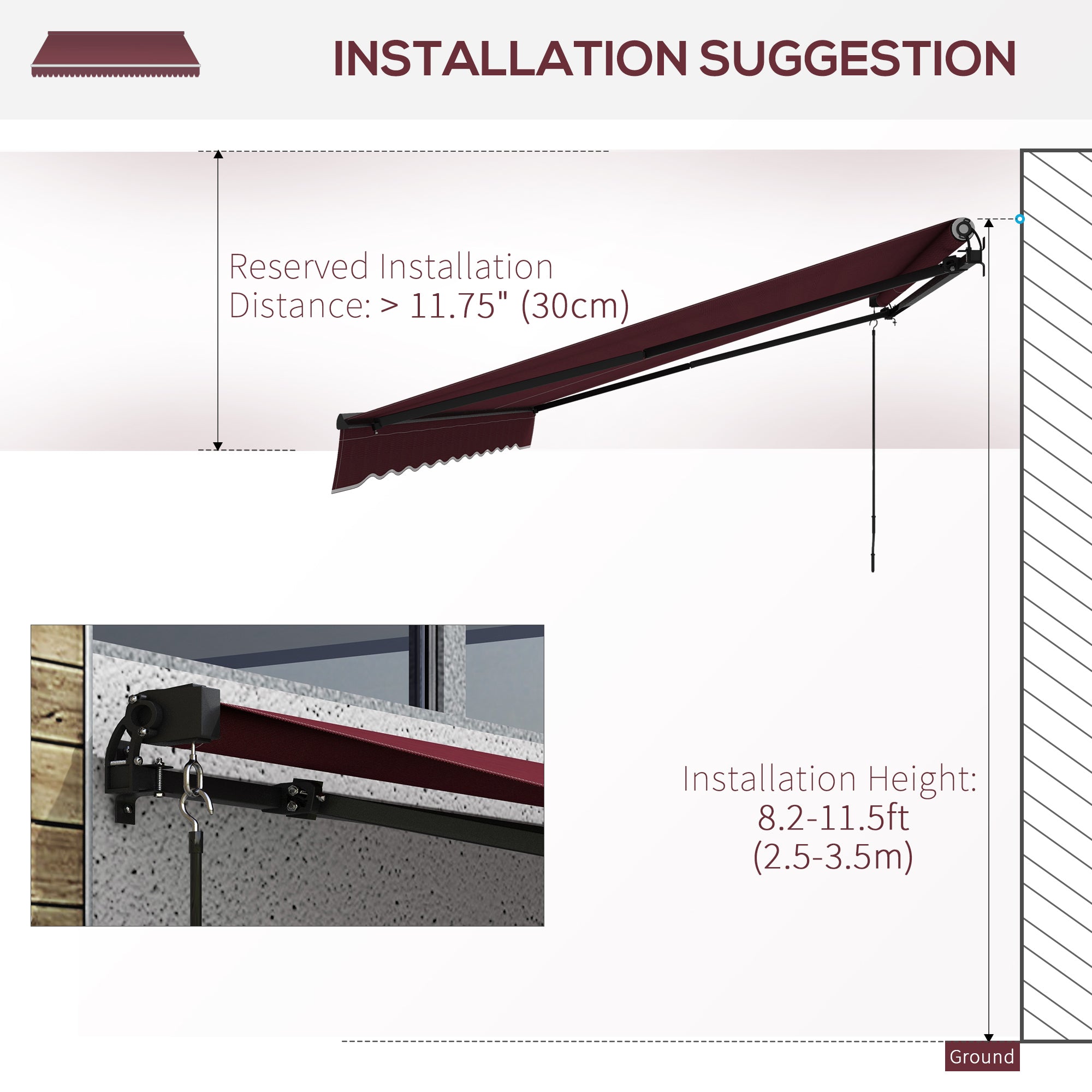 Outsunny 15' x 10' Retractable Awning, Patio Awning Sunshade Shelter with Manual Crank Handle, 280gsm UV Resistant Fabric and Aluminum Frame, for Balcony, Yard, Wine Red