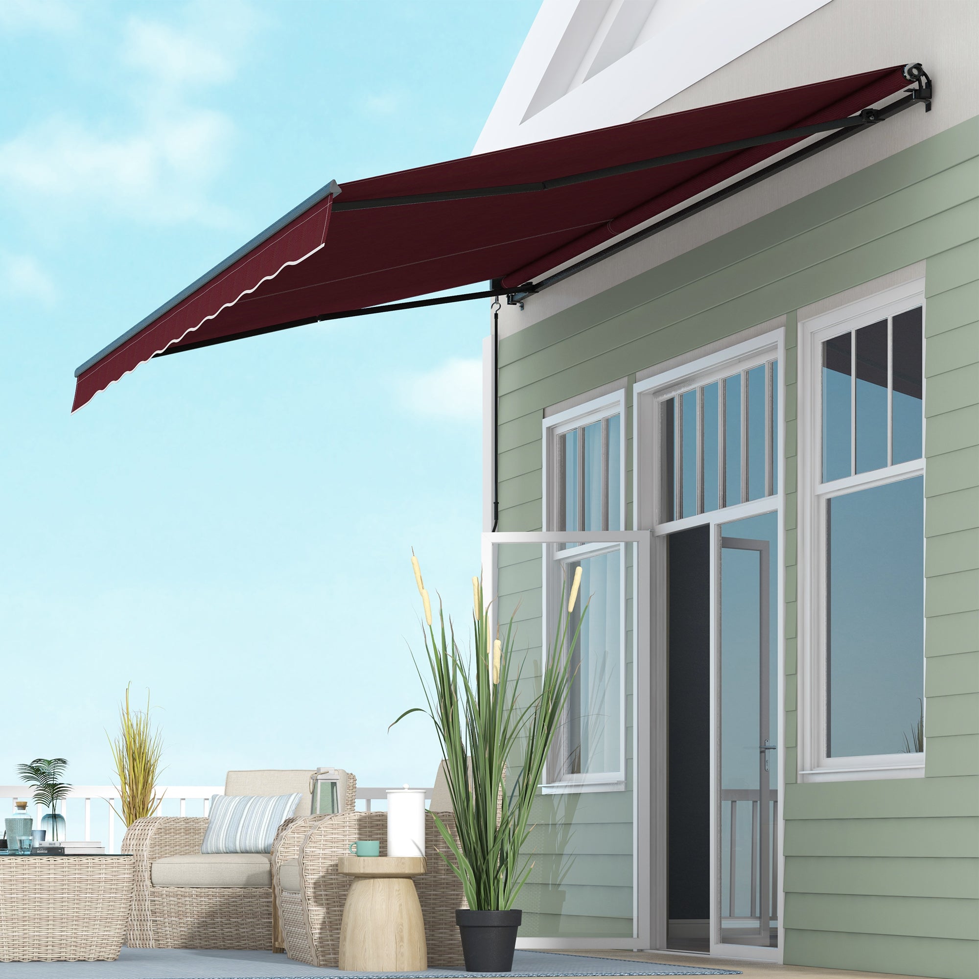Outsunny 15' x 10' Retractable Awning, Patio Awning Sunshade Shelter with Manual Crank Handle, 280gsm UV Resistant Fabric and Aluminum Frame, for Balcony, Yard, Wine Red