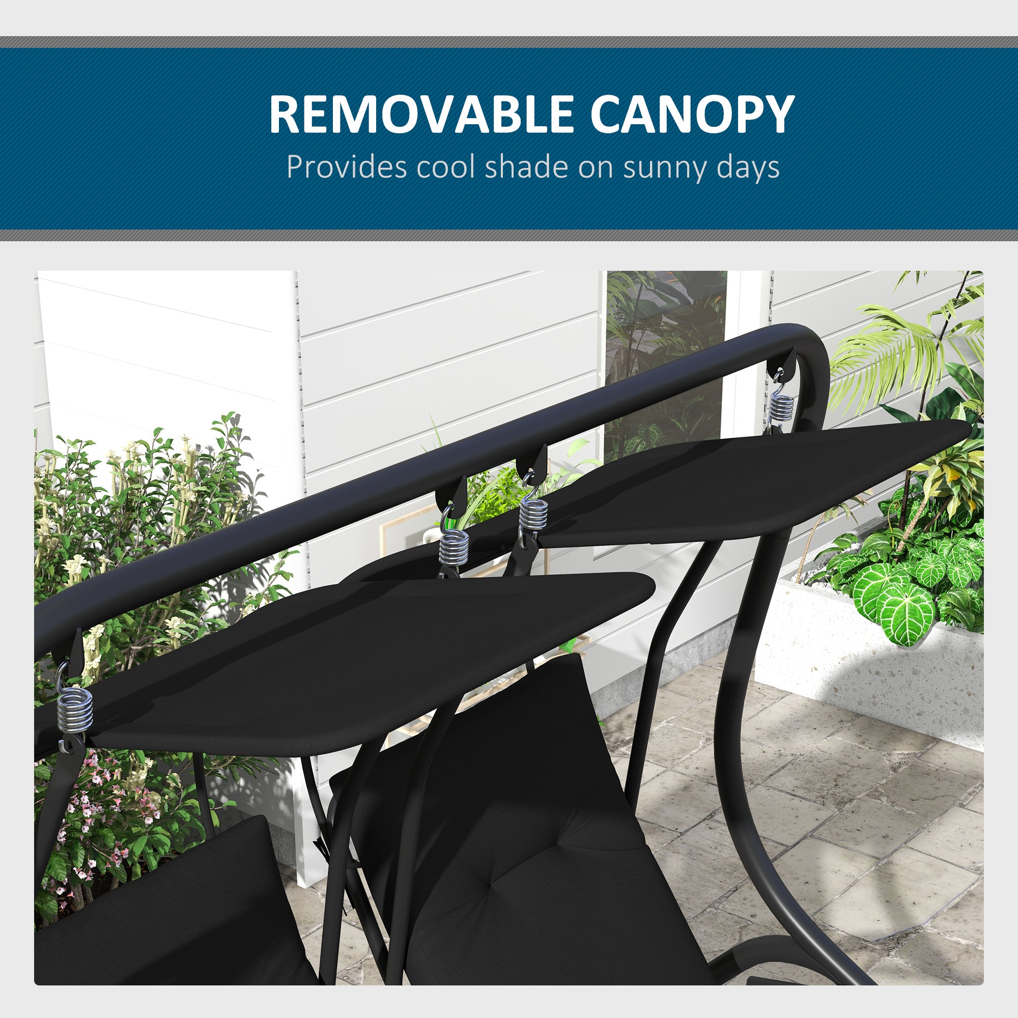 Outsunny Luxury Patio Swing Metal Outdoor Porch Swing Chair 2 Separated Seater Hammock Heavy-Duty with Canopy and Cushions, Black