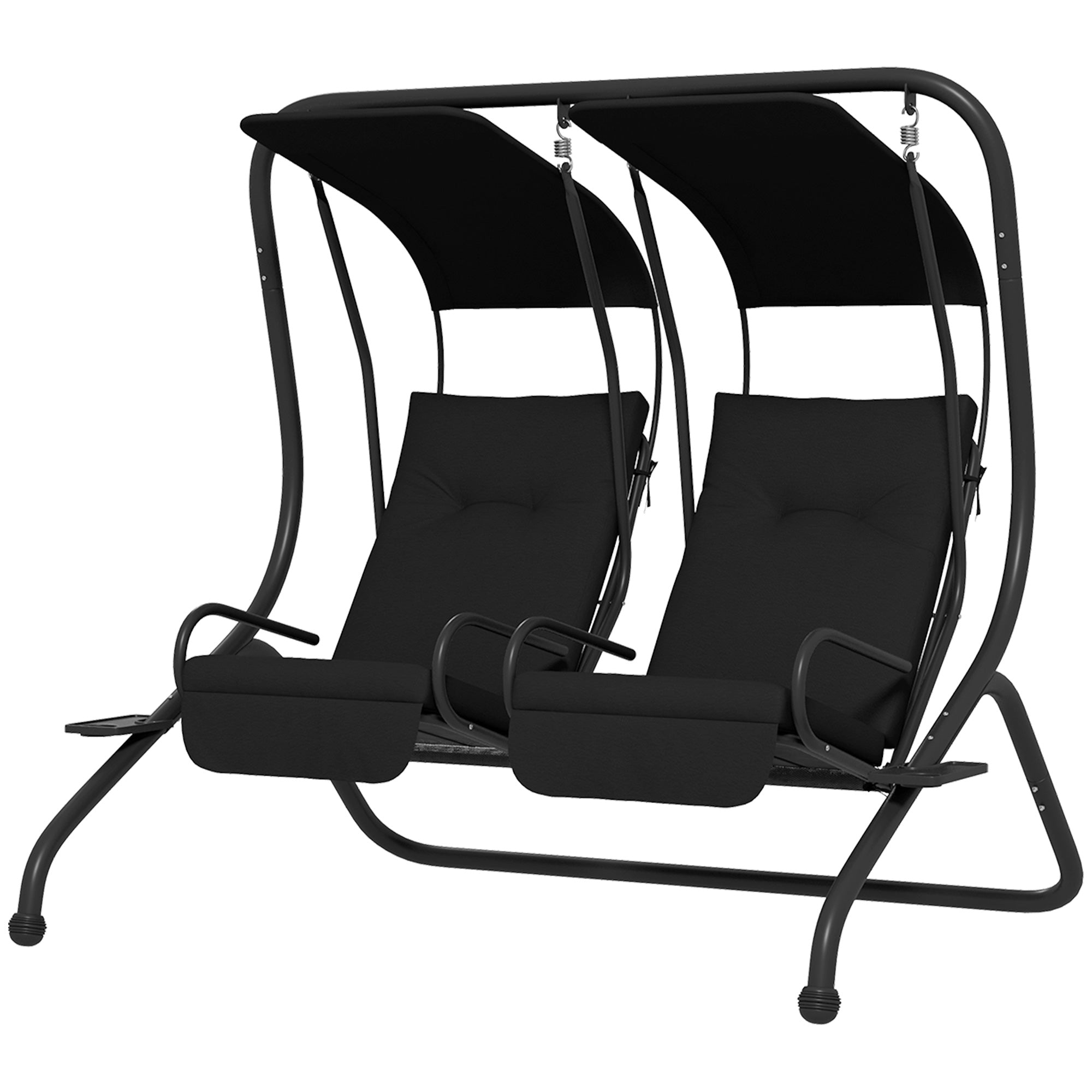 Outsunny Luxury Patio Swing Metal Outdoor Porch Swing Chair 2 Separated Seater Hammock Heavy-Duty with Canopy and Cushions, Black