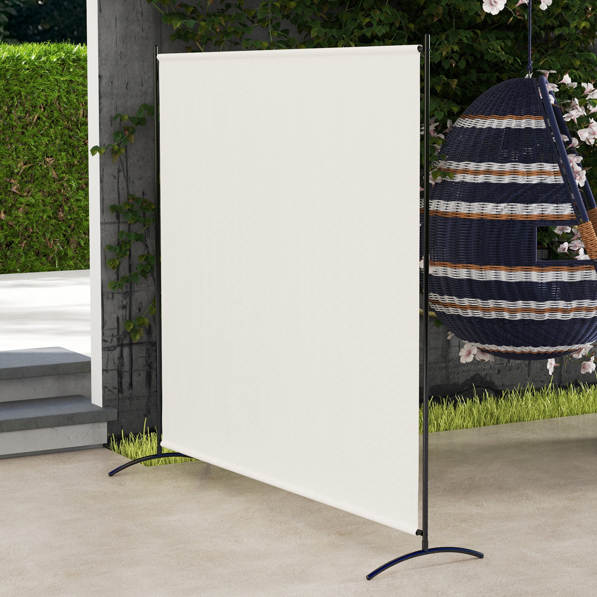 Outsunny Single Outdoor Privacy Screen, 5.9FT Tall Room Divider with UV30+ Protection, Freestanding Privacy Panel Partition with Stable Base for Indoor Outdoor Use, Beige