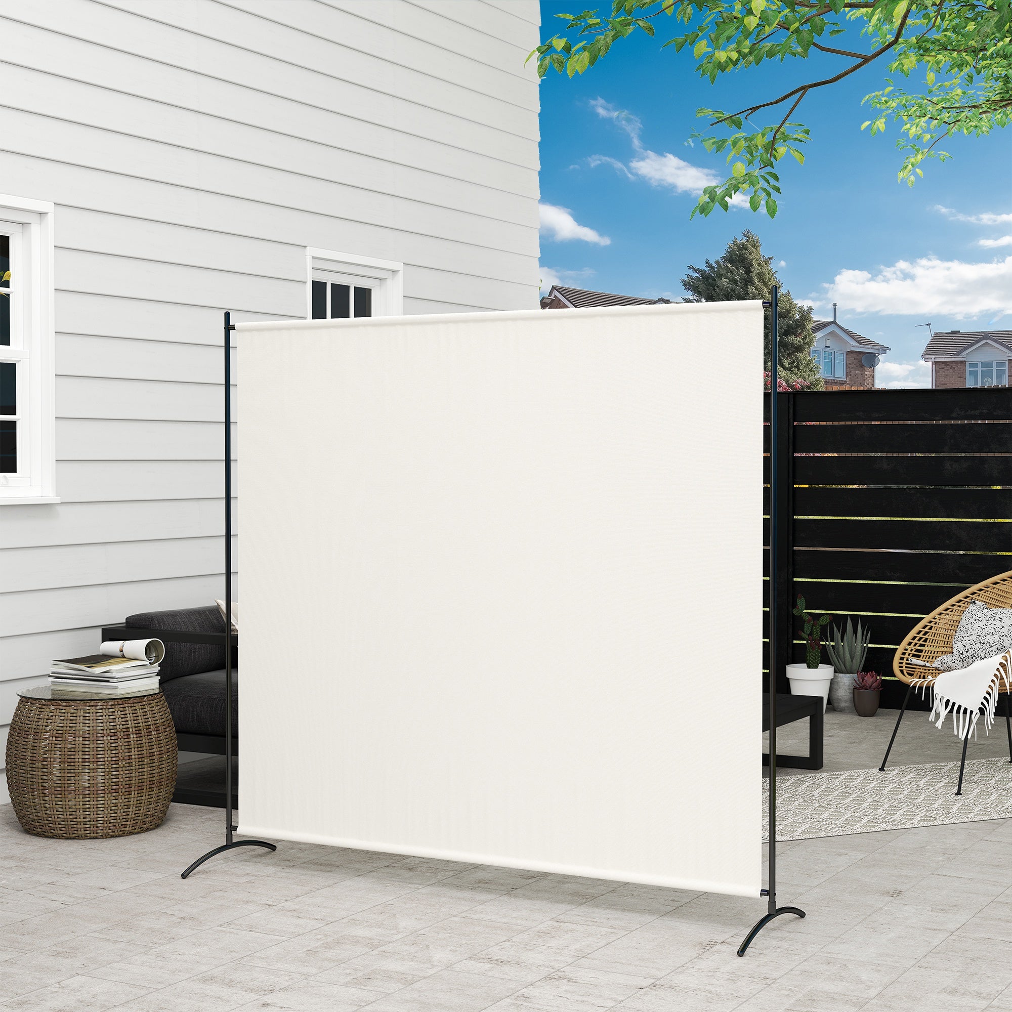 Outsunny Single Outdoor Privacy Screen, 5.9FT Tall Room Divider with UV30+ Protection, Freestanding Privacy Panel Partition with Stable Base for Indoor Outdoor Use, Beige