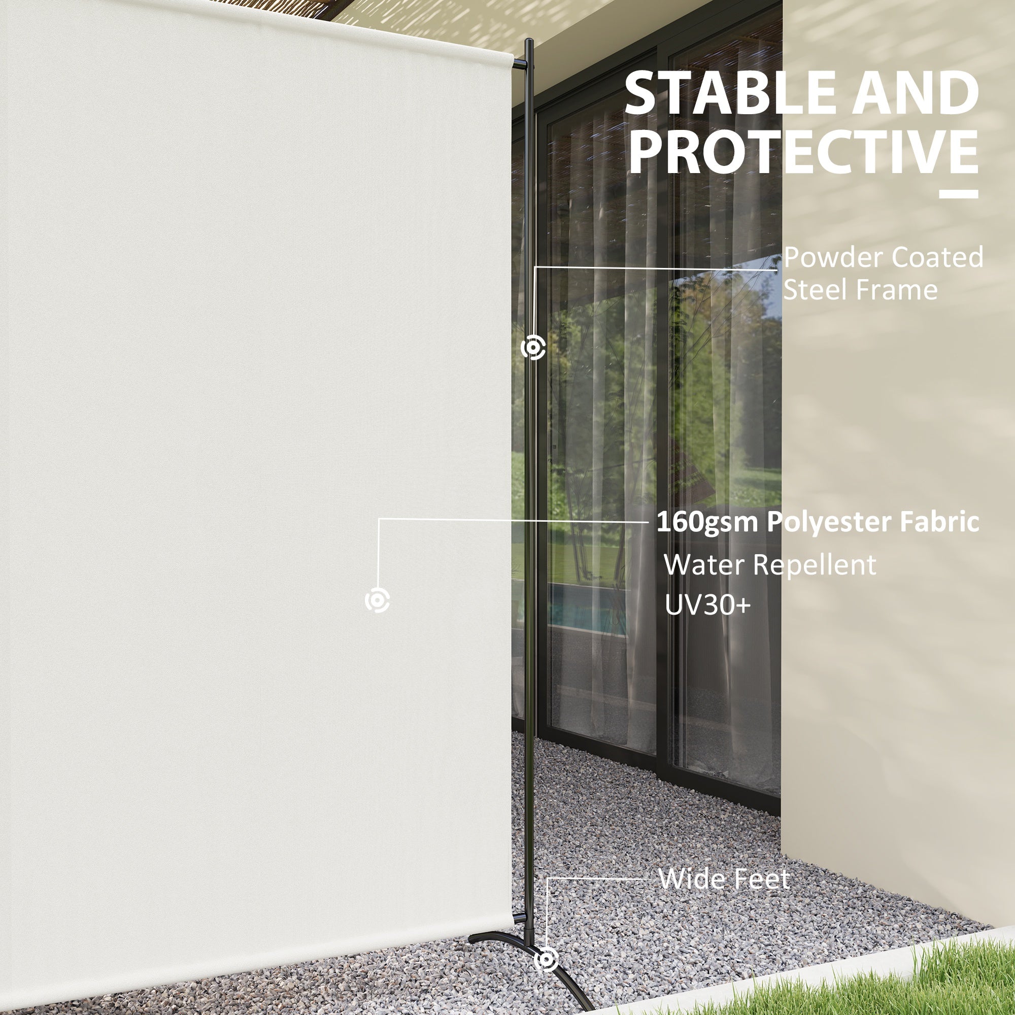 Outsunny Single Outdoor Privacy Screen, 5.9FT Tall Room Divider with UV30+ Protection, Freestanding Privacy Panel Partition with Stable Base for Indoor Outdoor Use, Beige