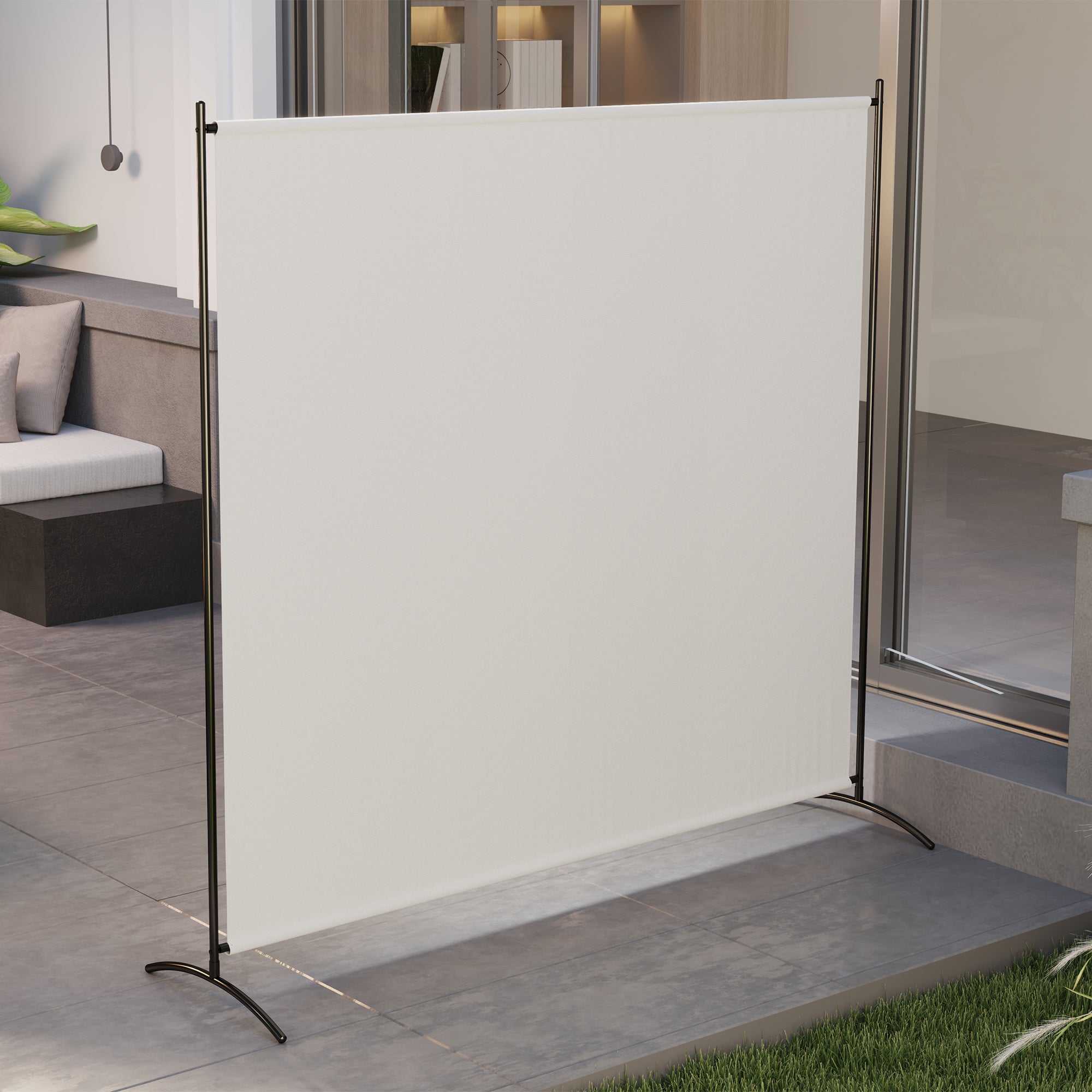 Outsunny Single Outdoor Privacy Screen, 5.9FT Tall Room Divider with UV30+ Protection, Freestanding Privacy Panel Partition with Stable Base for Indoor Outdoor Use, Beige