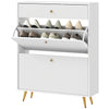 HOMCOM Narrow Shoe Cabinet for Entryway, Modern Shoe Storage Cabinet with Wave-like Panels, 2 Flip Drawers and Adjustable Shelves for 12 Pairs of Shoes, White