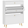 HOMCOM Narrow Shoe Cabinet for Entryway, Modern Shoe Storage Cabinet with Wave-like Panels, 2 Flip Drawers and Adjustable Shelves for 12 Pairs of Shoes, White