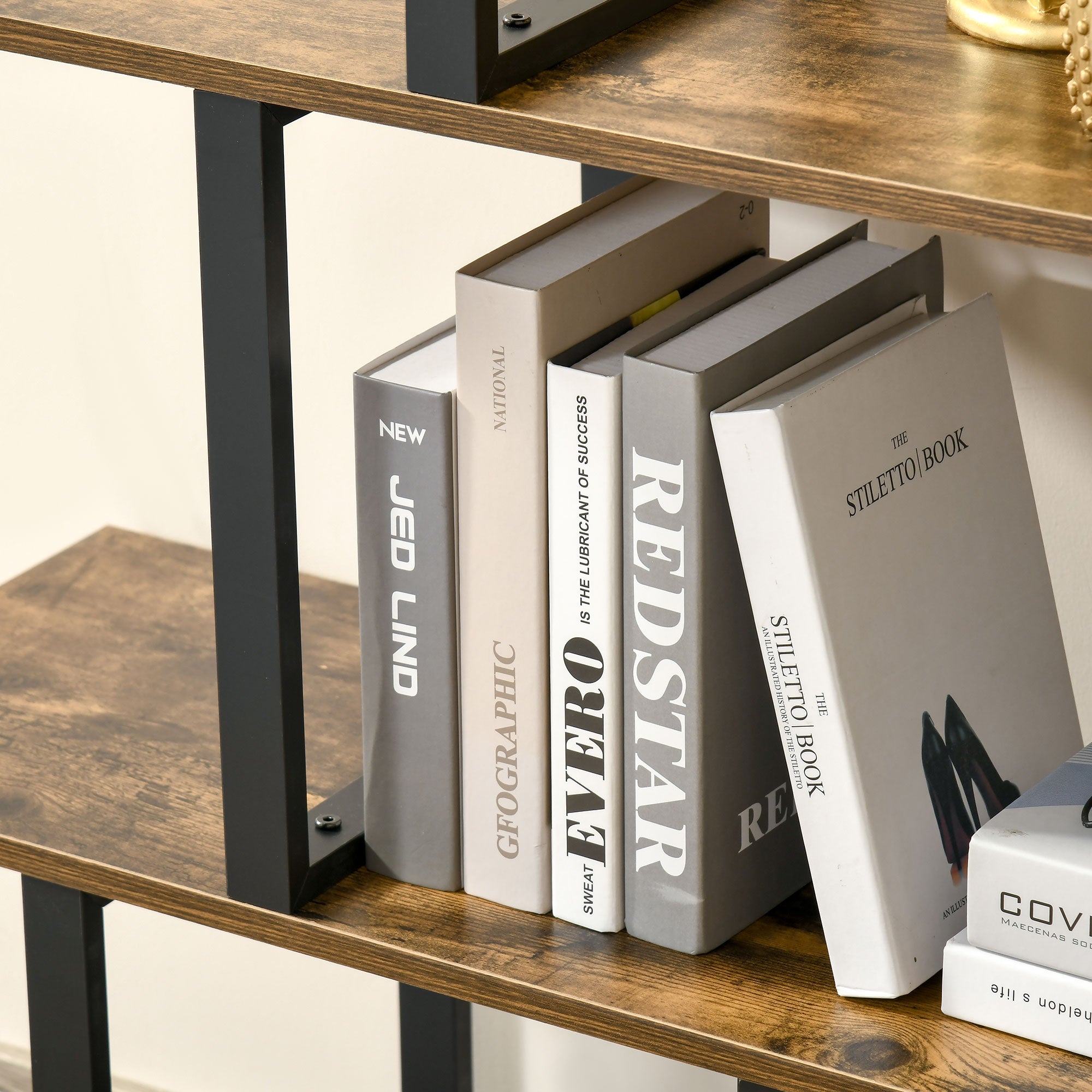 HOMCOM Industrial Bookcase 5-Tier Wooden Ladder Bookshelf Display Stand Organizer for Livingroom Indoor Corner Shelf - Rustic Brown