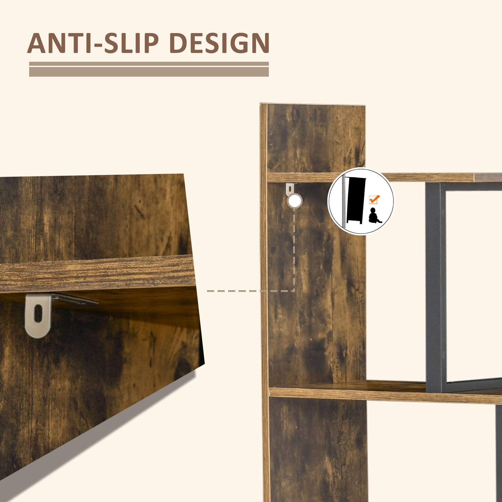 HOMCOM Industrial Bookcase 5-Tier Wooden Ladder Bookshelf Display Stand Organizer for Livingroom Indoor Corner Shelf - Rustic Brown