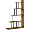 HOMCOM Industrial Bookcase 5-Tier Wooden Ladder Bookshelf Display Stand Organizer for Livingroom Indoor Corner Shelf - Rustic Brown