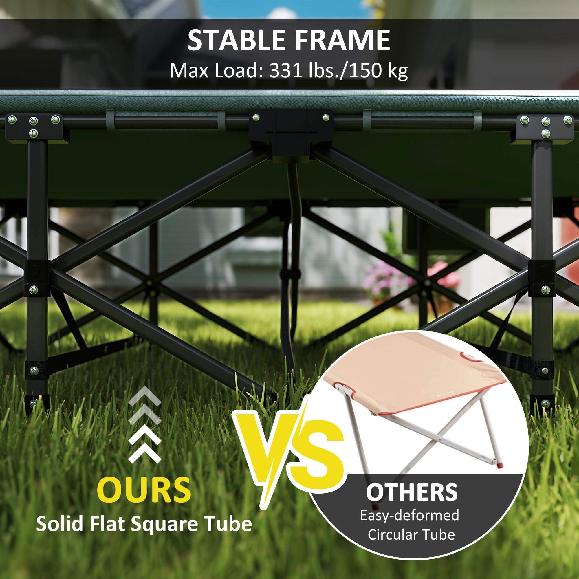 Outsunny Camping Cot for Adults with Cushion, 26.4" Wide Portable Folding Bed with Storage Pocket and Non-Slip Foot Pads for Outdoor Travel Home Office, Max Load 330 LBS, Grey