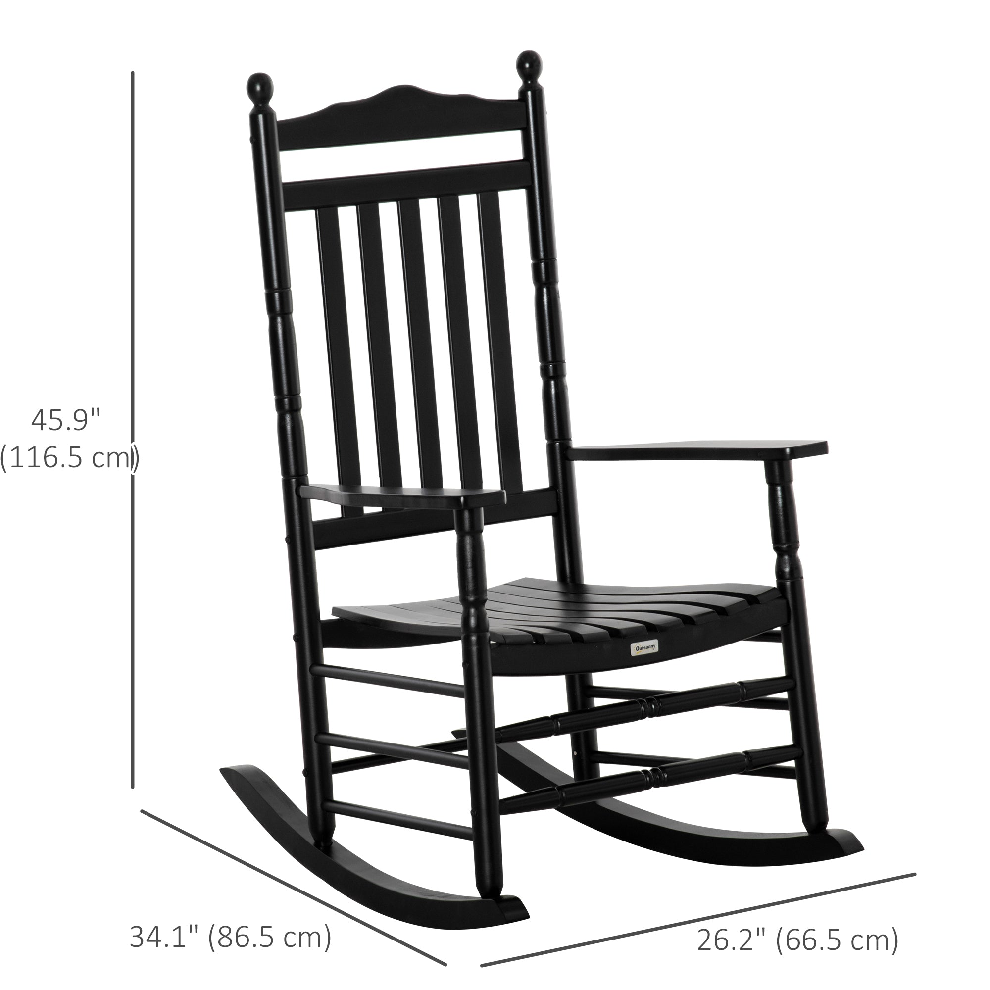 Outsunny Wooden Outdoor Rocking Chair, Patio Rocking Chair with Slatted High Back and Armrests, Patio Chair for Porch, Garden, Lawn, Black