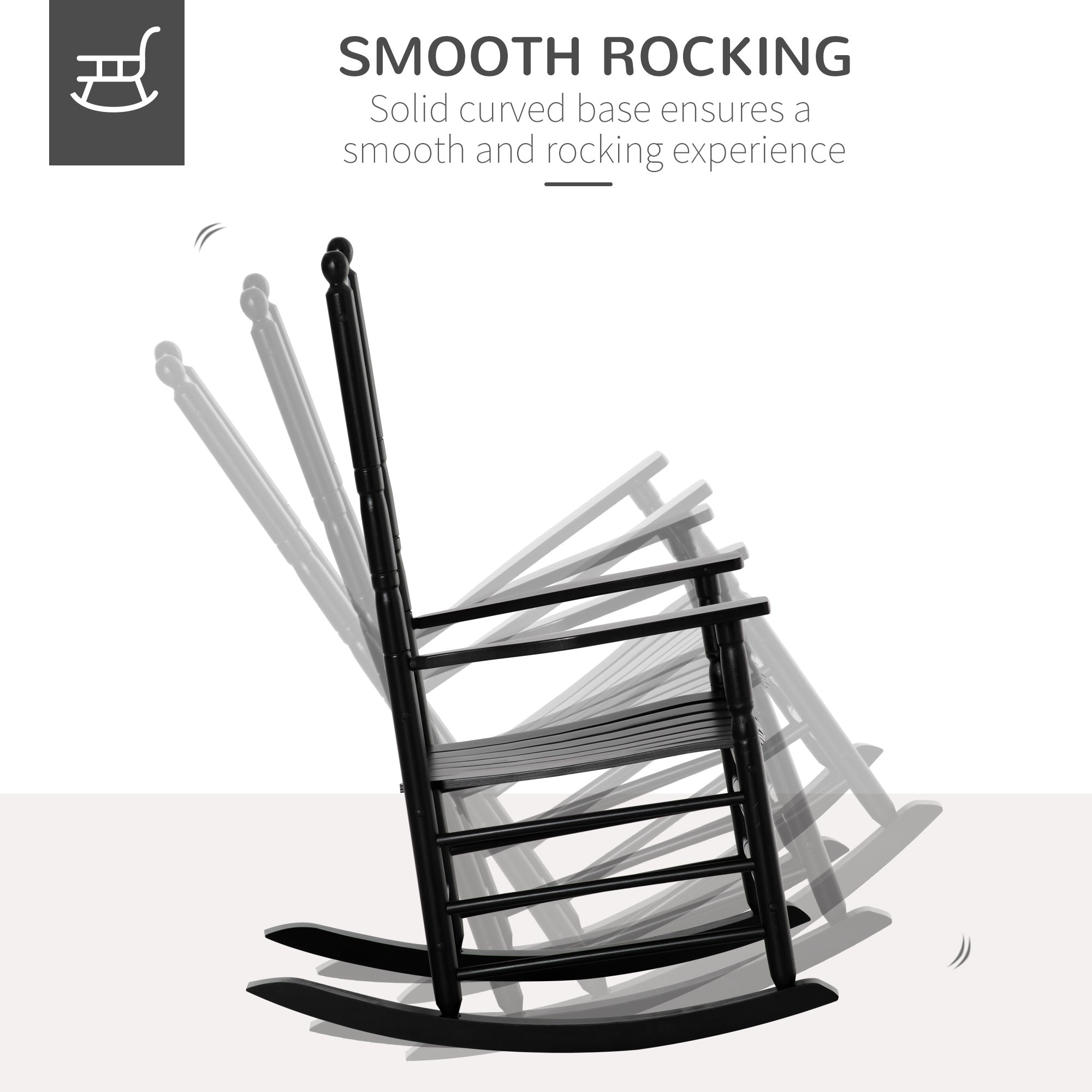 Outsunny Wooden Outdoor Rocking Chair, Patio Rocking Chair with Slatted High Back and Armrests, Patio Chair for Porch, Garden, Lawn, Black